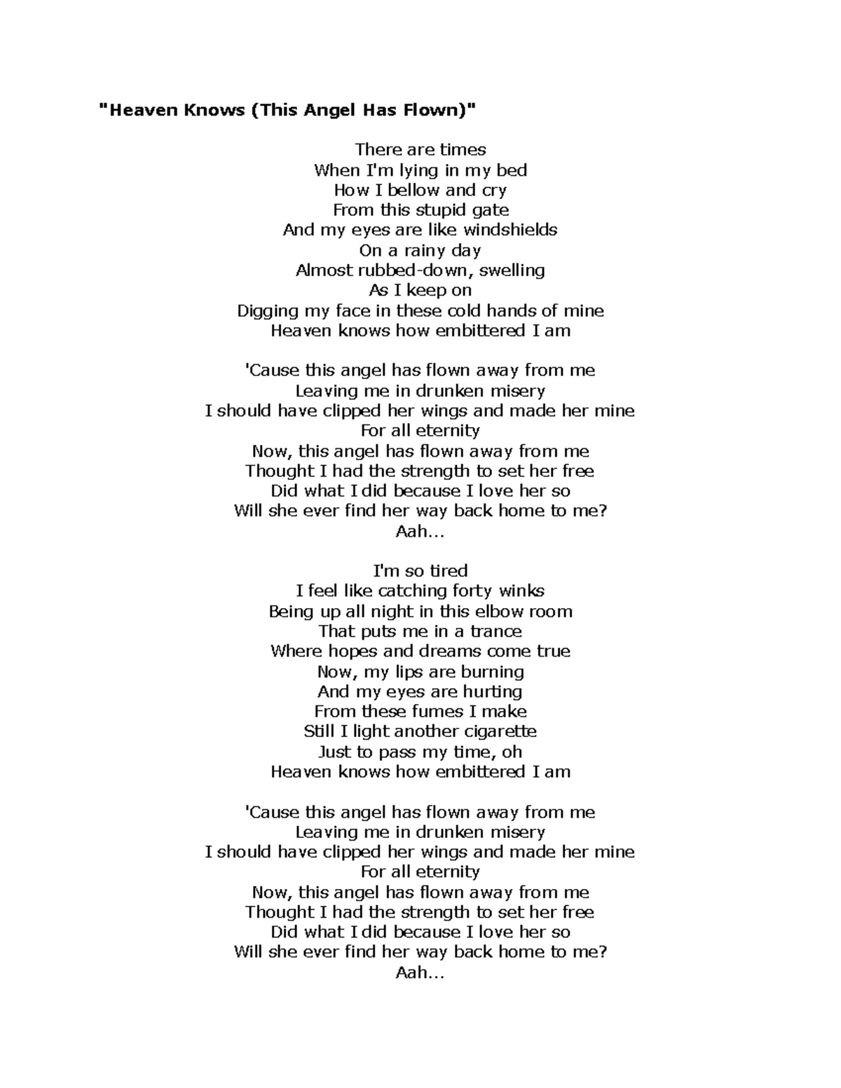 heaven knows lyrics