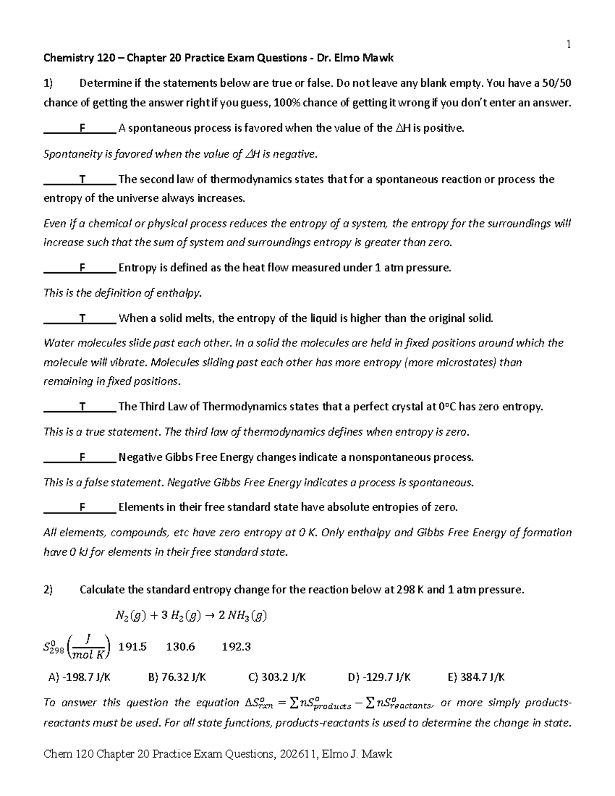 Chem 120 Chapter 20 Practice Exam Questions - Studocu
