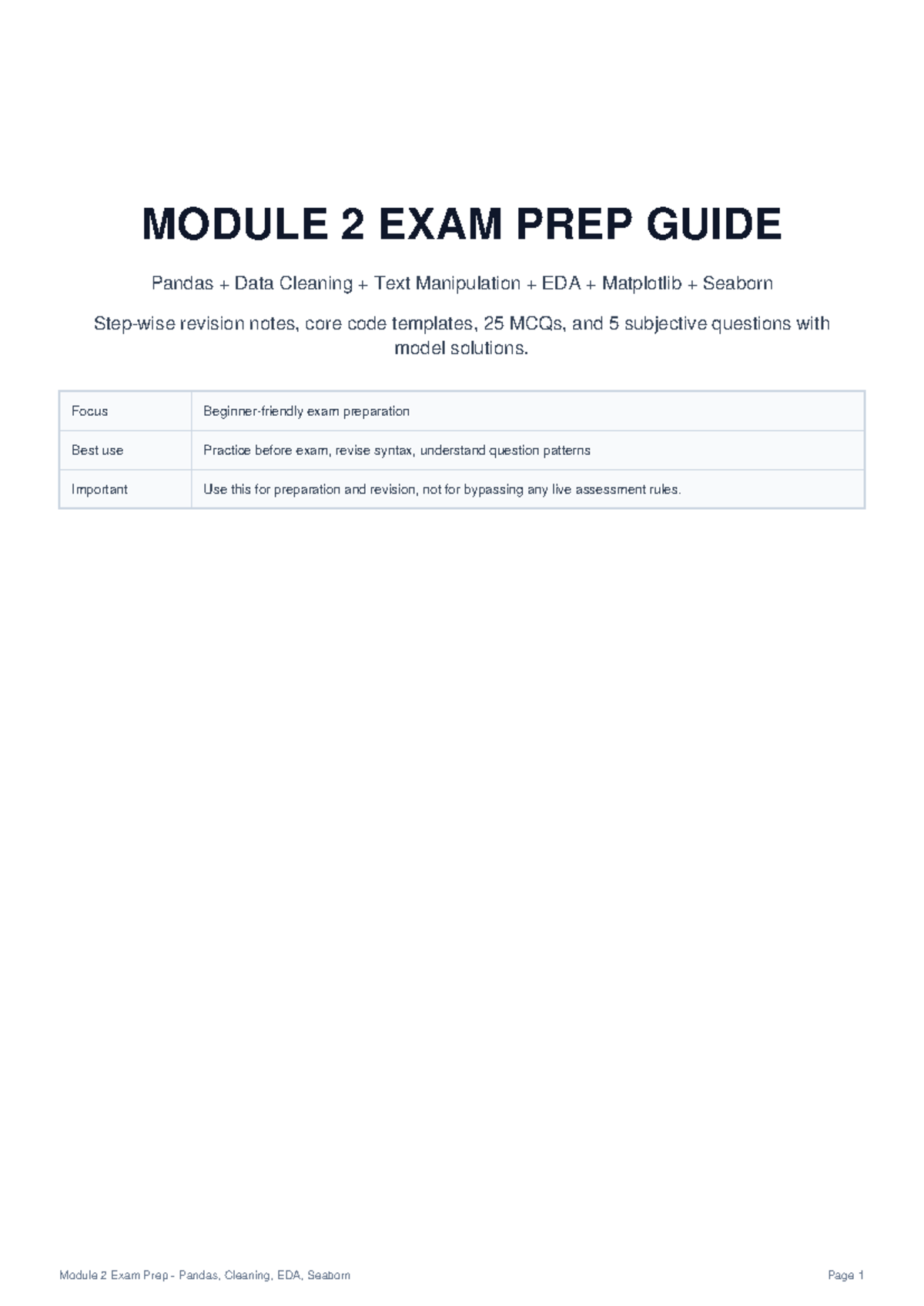 Module 2 Exam Prep Guide: Pandas, Data Cleaning, EDA & Seaborn - Studocu