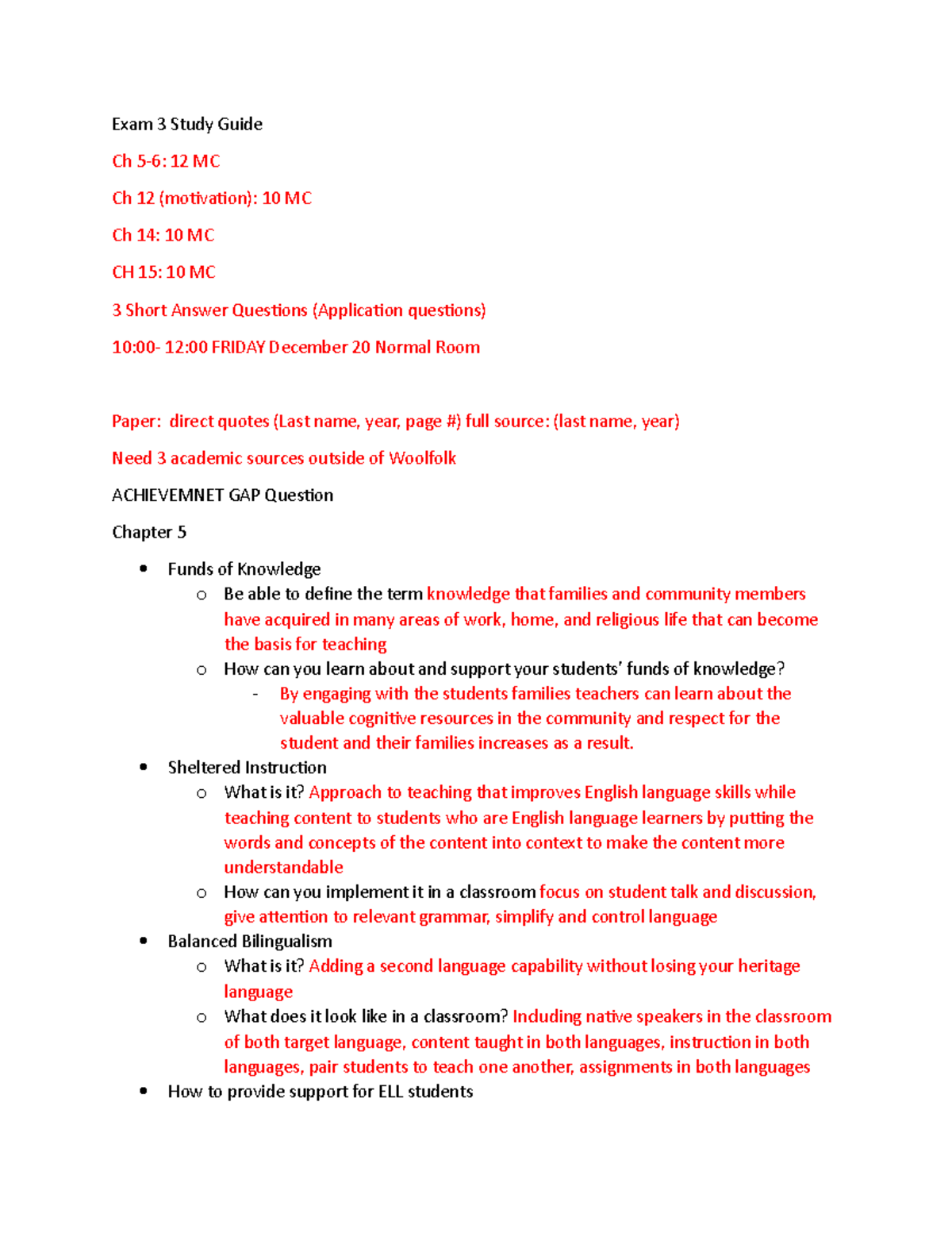ED 300 Exam 3 Study Guide: Key Concepts from Chapters 5-6, 12, 14 - Studocu