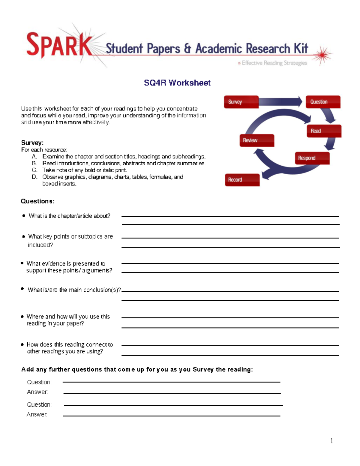 SQ4R Worksheet - this is part of a critical portfolio document. It is ...