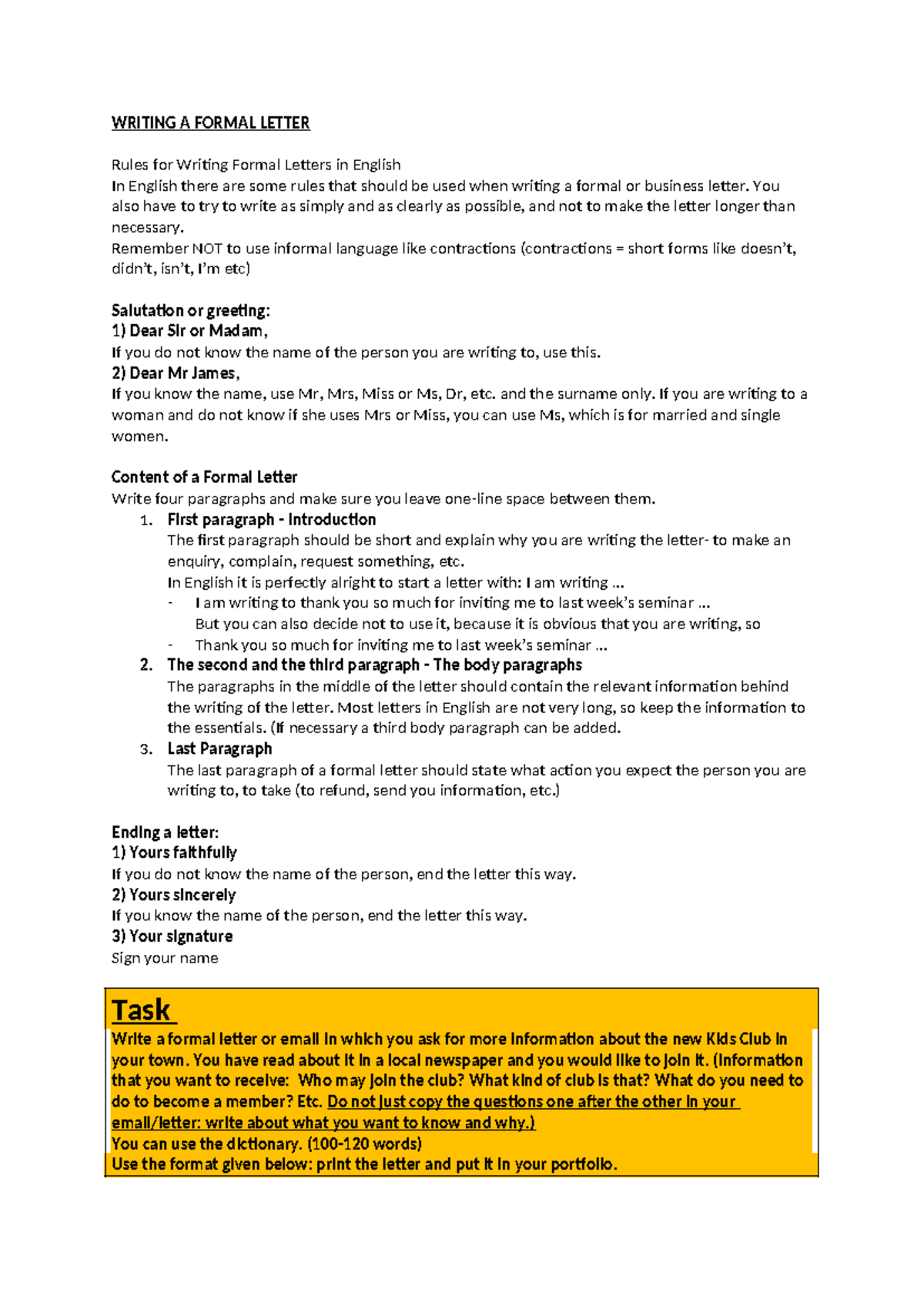 1EN Formal Letter Writing Guidelines and Task Instructions - Studeersnel