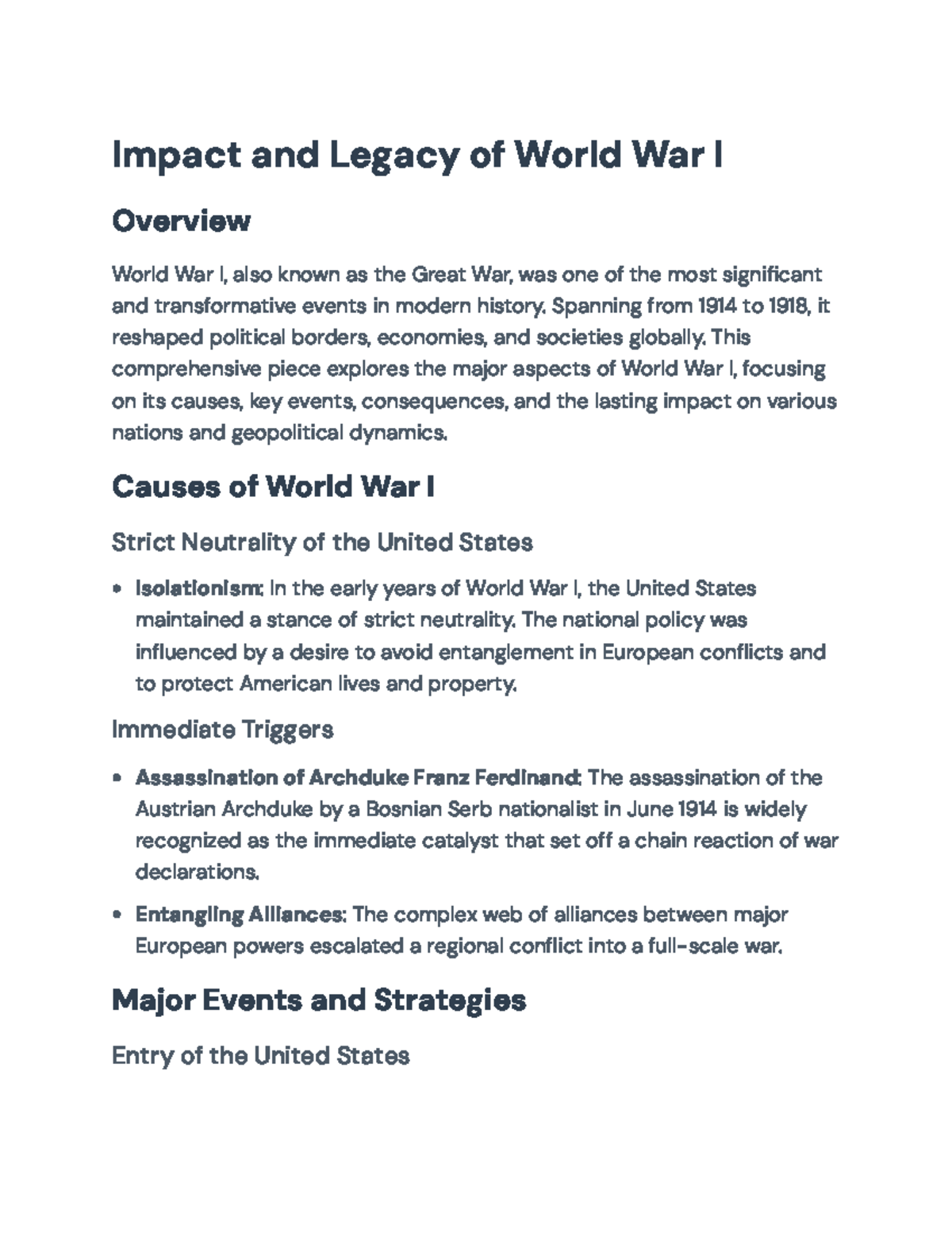 Impact and Legacy of World War I: Causes, Events, and Consequences ...