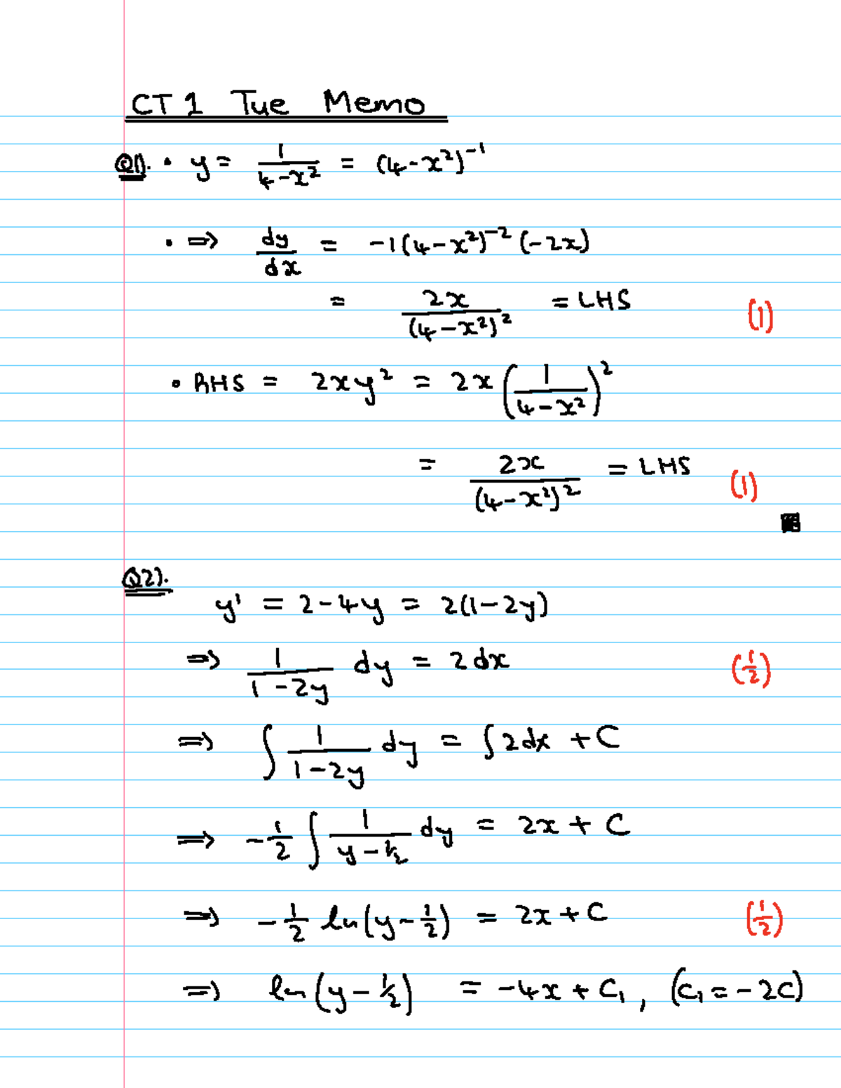 CT 1a Memo - First Class Test for WTW 256 - Studocu
