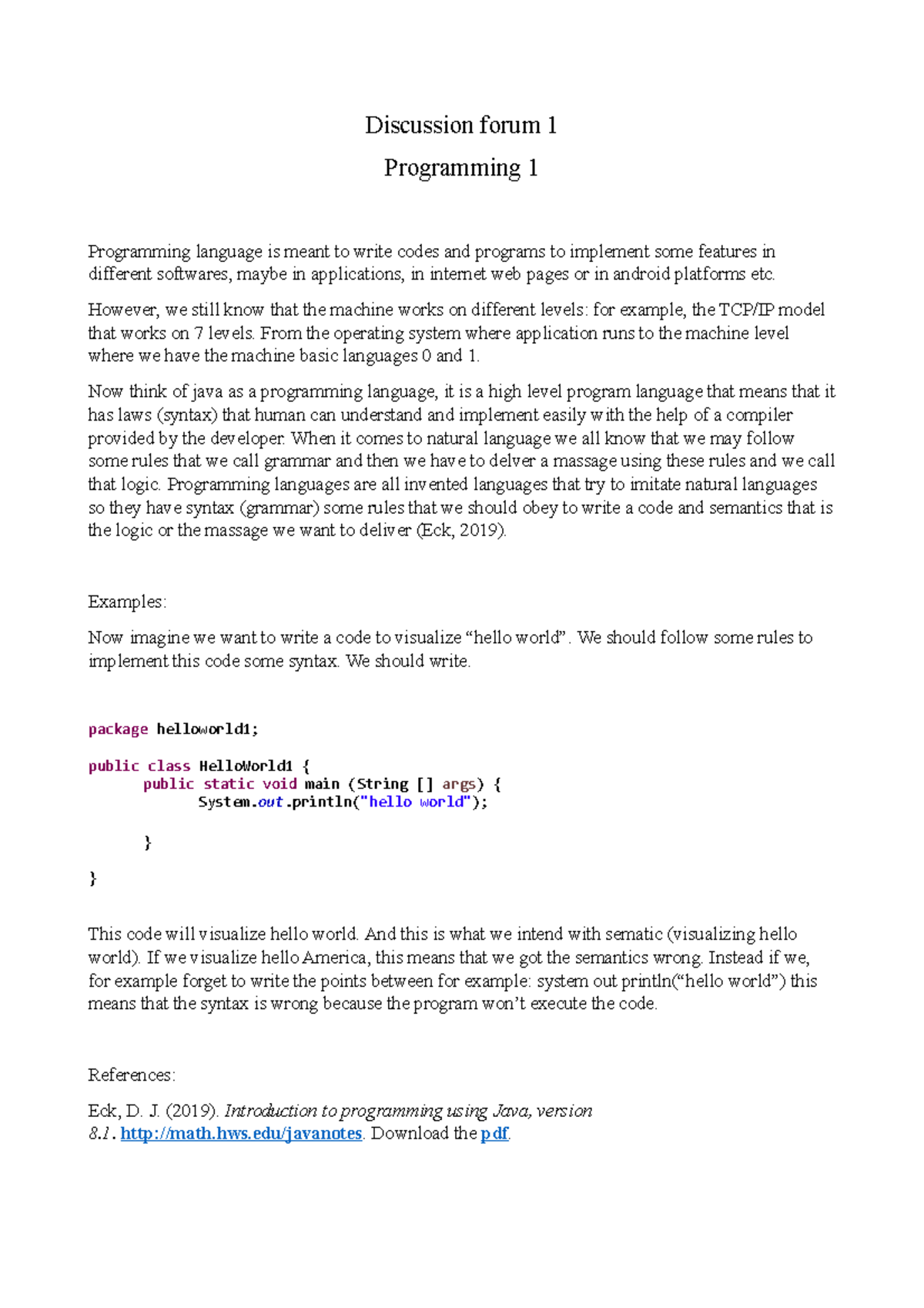 Discussion Forum 1: Understanding Programming Concepts in CSE101 - Studocu