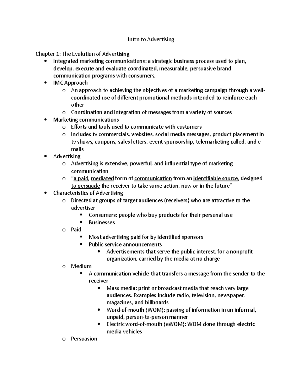 Intro to Advertising - Chapters 1 to 4 Overview and Key Concepts - Studocu