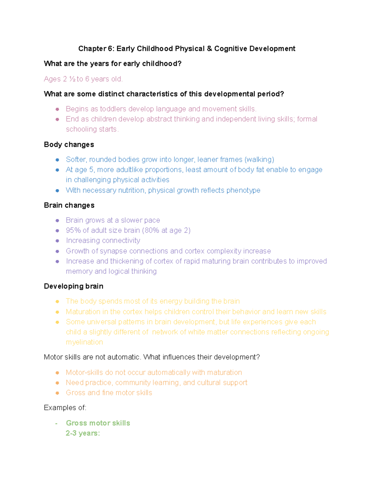 Chapter 6 Notes: Early Childhood Physical & Cognitive Development - Studocu