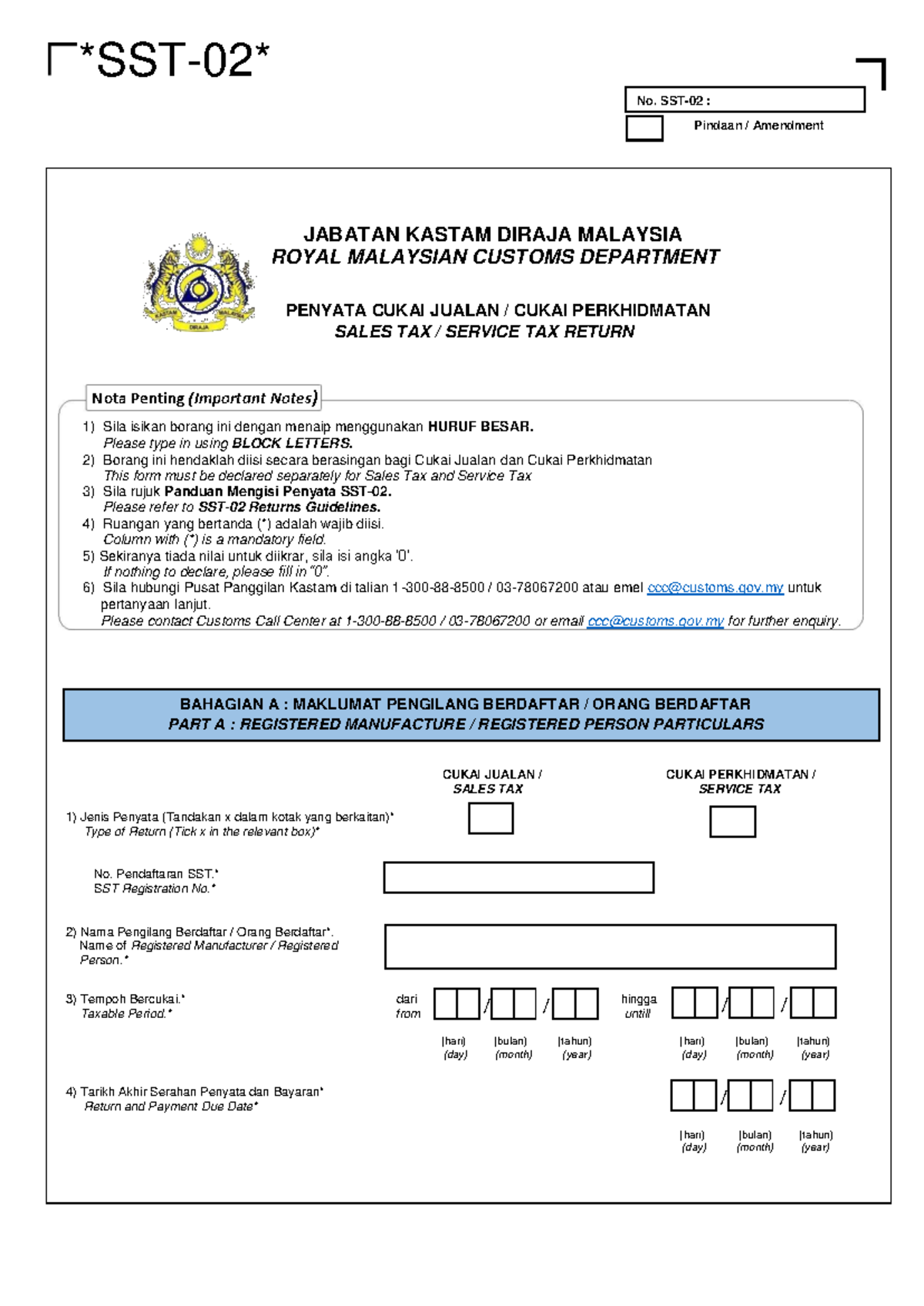 *GST-01 SST-02 Blank Form for Sales and Service Tax Return* - Studocu