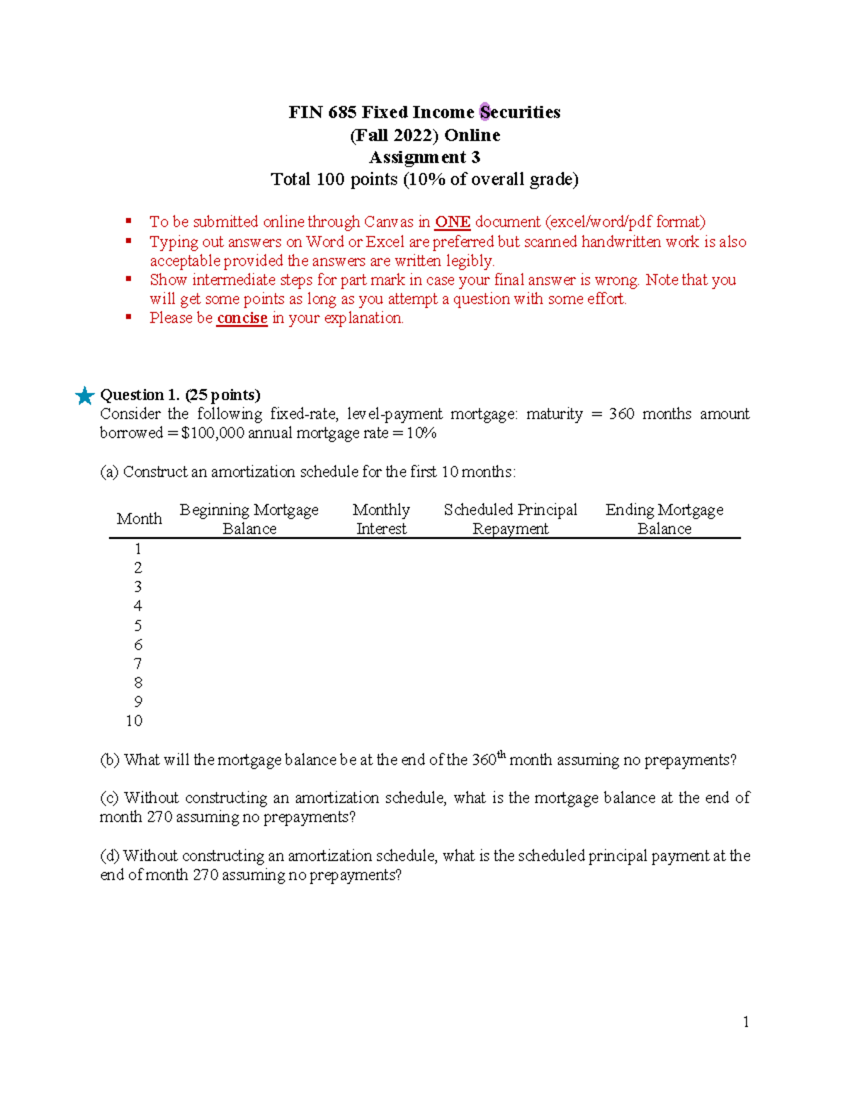 Assignment 3 - FIN 685 - Fixed Income Securities Overview and Questions ...