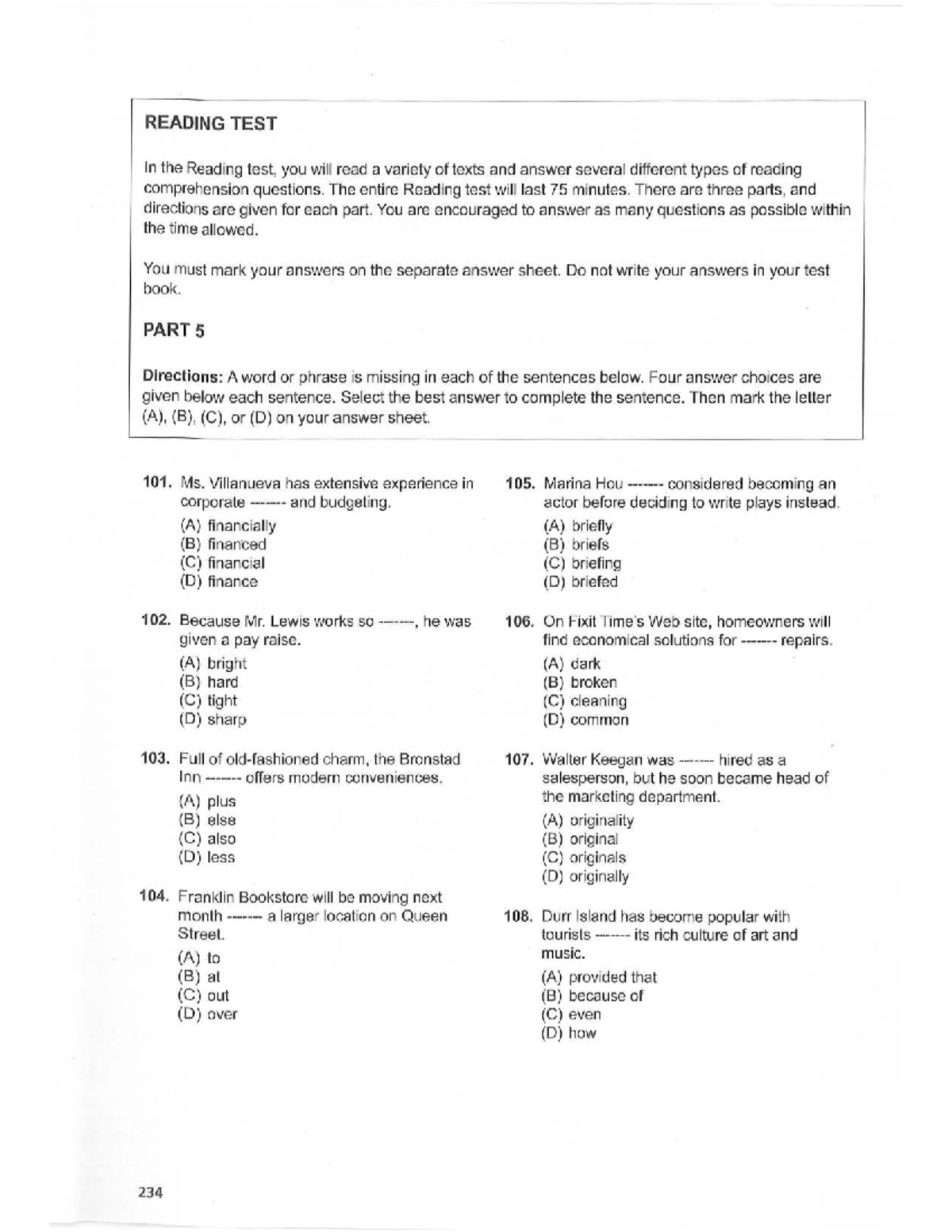TEST 8 READING COMPREHENSION PRACTICE - PART 5 & 6 - Studocu