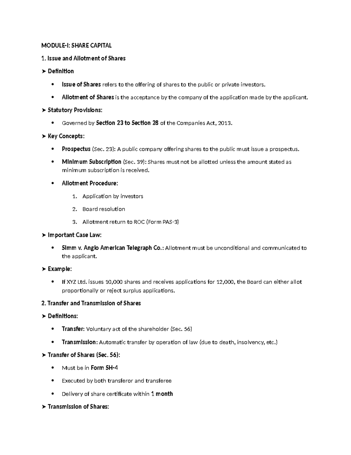 Company Notes - SHARE CAPITAL: Detailed Explanation & Revision - Studocu