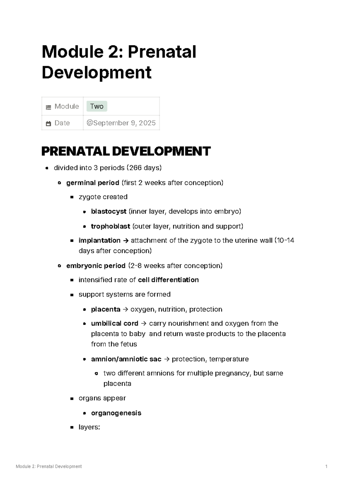 Module 2: Prenatal Development Overview and Key Concepts - Studocu