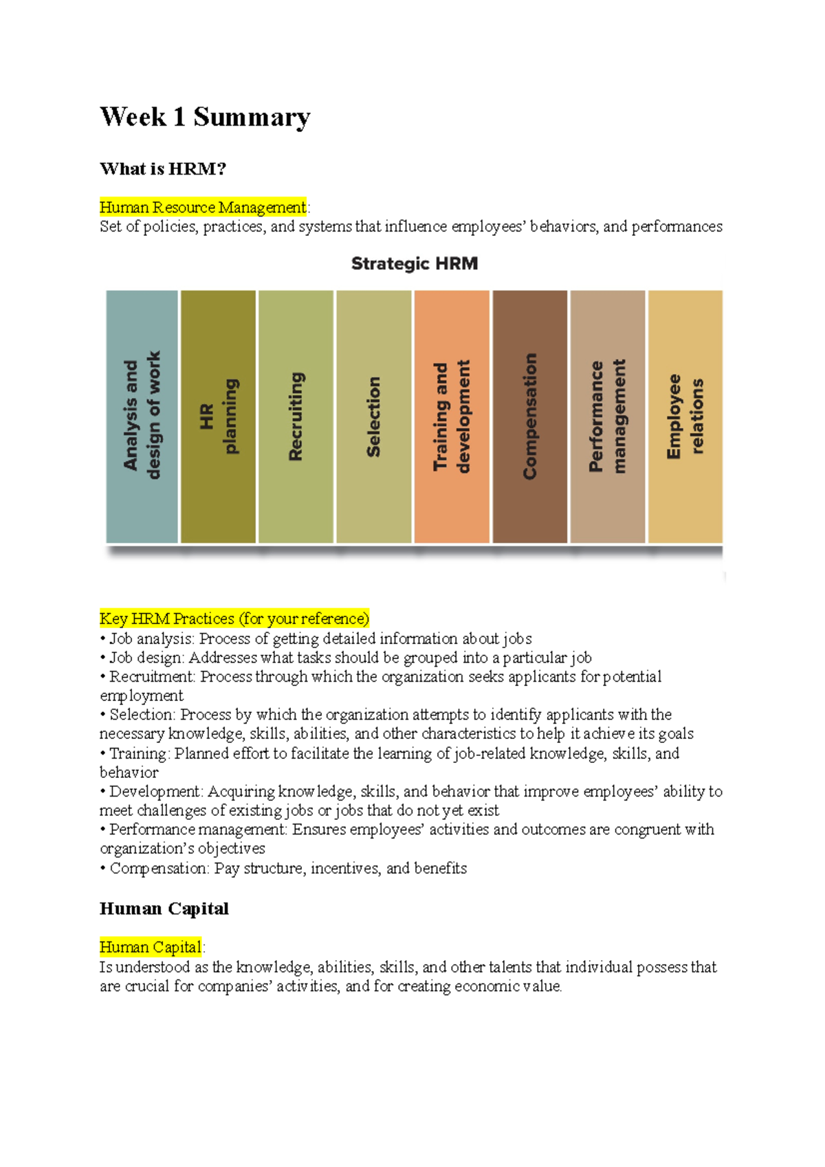 Week 1 HRM Summary - Key Concepts and Practices (2023/2024) - Studeersnel