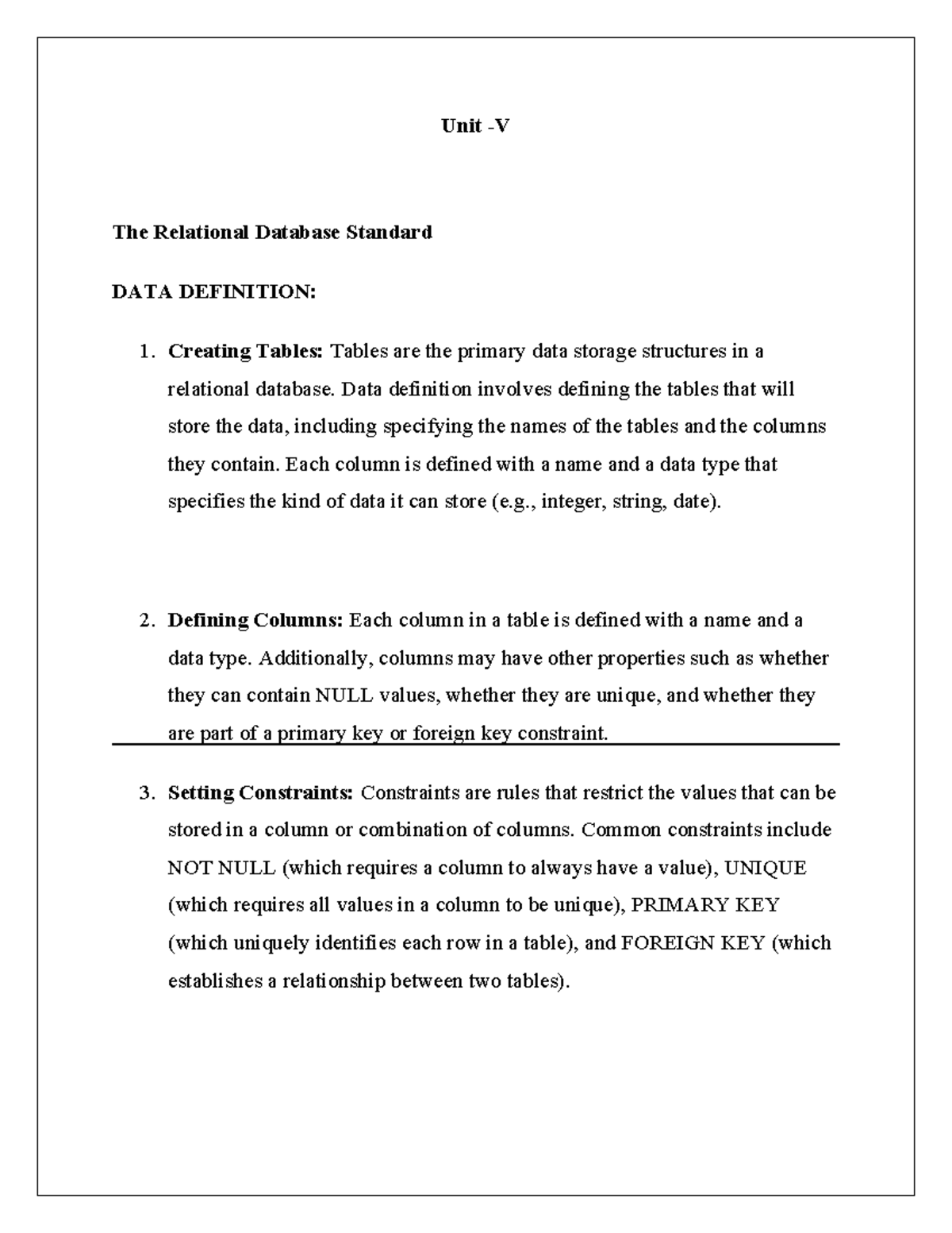 Unit 5 - Database Design Notes and SQL Operations Overview - Studocu
