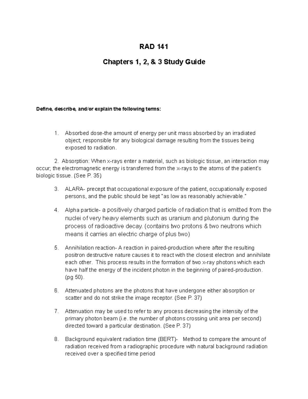 RAD 141 - Study Guide 1: Key Concepts from Chapters 1-3 - Studocu