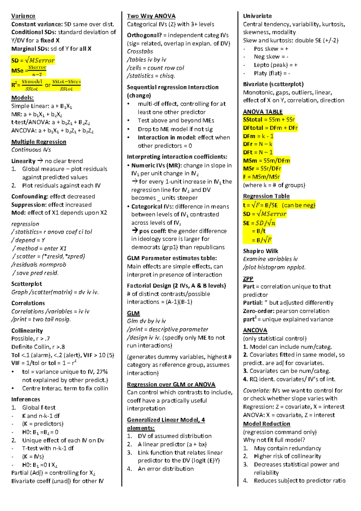 Psyu2248 cheat sheet - Correlation Design: relationship between X and Y ...