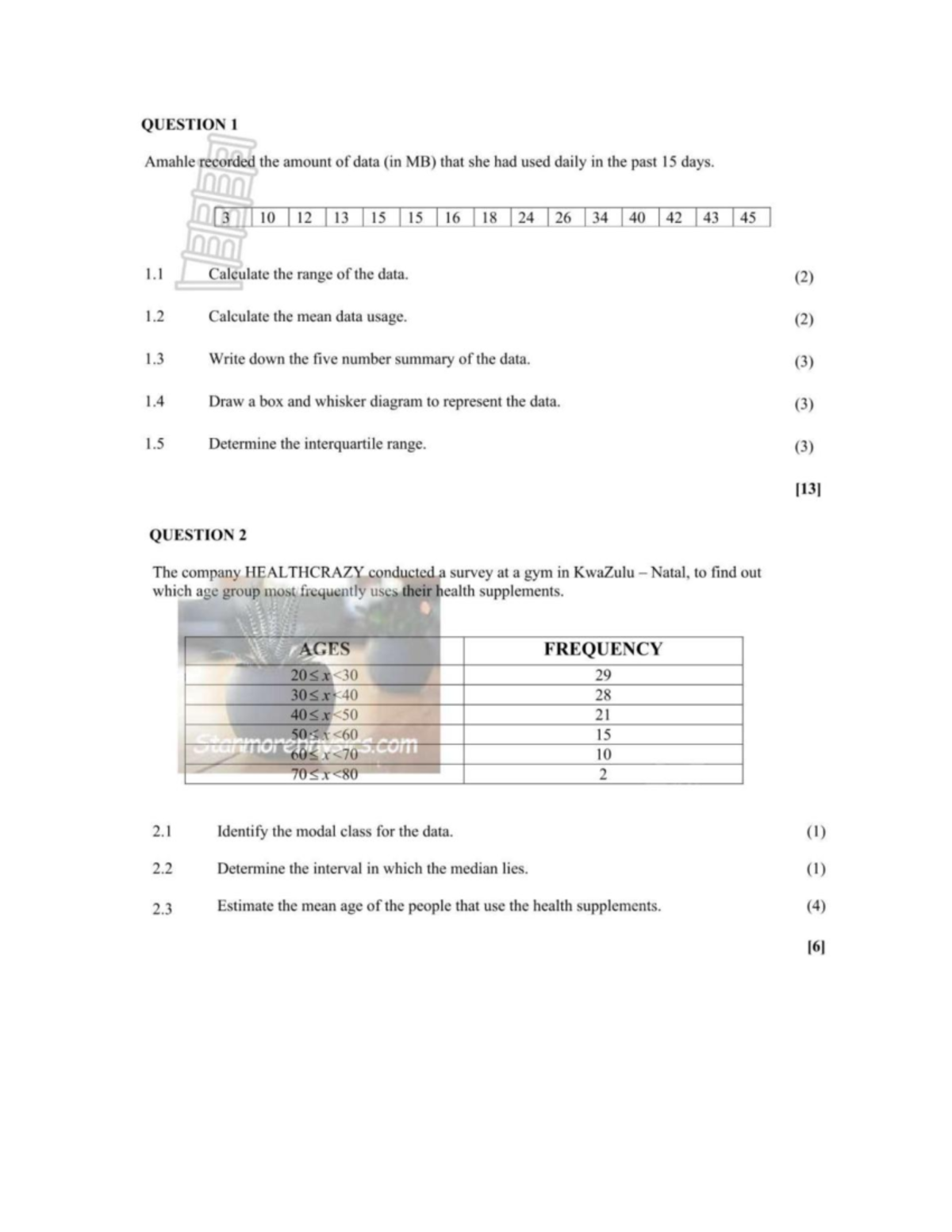 Grade 10 Mathematics (Stats Worksheet) - Data Analysis & Calculations ...