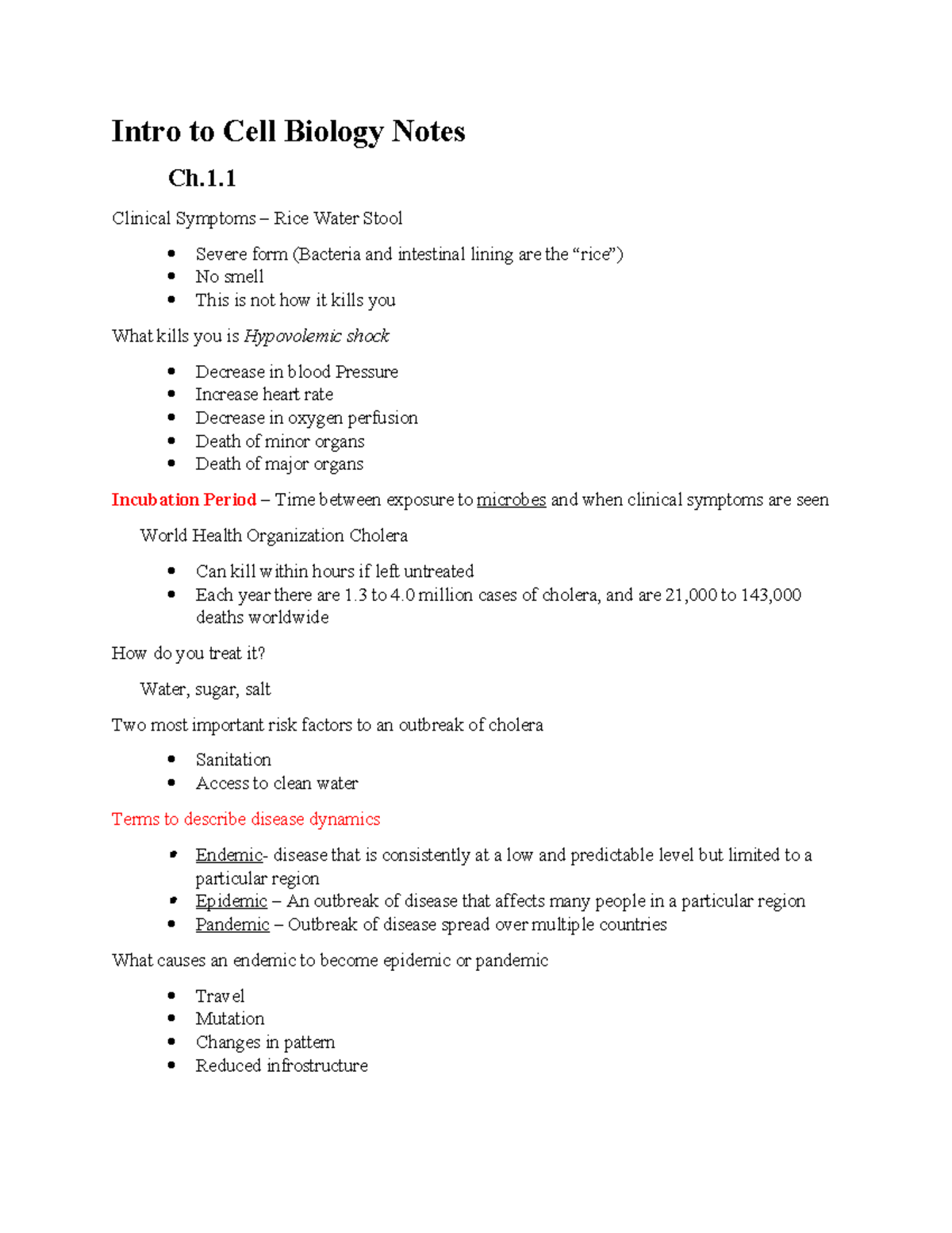 Intro to Cell Biology Notes: Ch. 1.1 - Cholera and Sickle Cell Disease ...