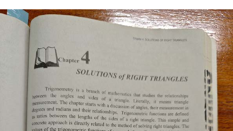Chapter 4: Solutions of Right Triangles in Trigonometry - Studocu