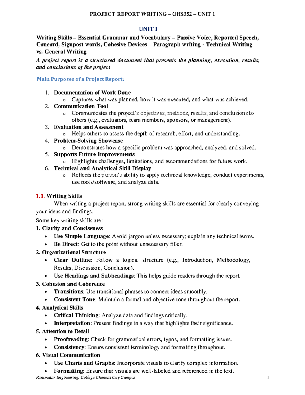 PRW U1 - Project Report Writing: Essential Skills and Techniques - Studocu