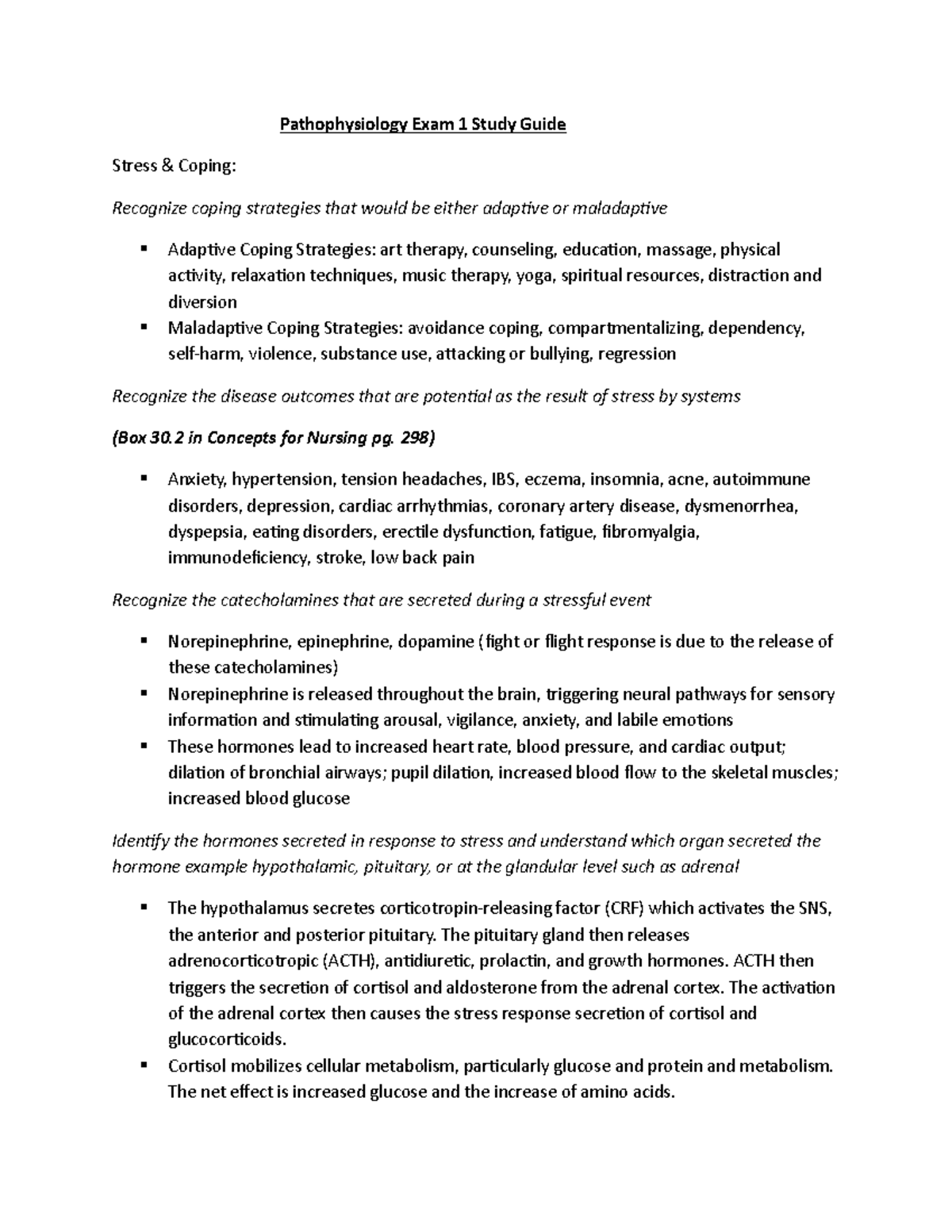 Pathophysiology Exam 1 Study Guide: Key Concepts & Coping Mechanisms ...