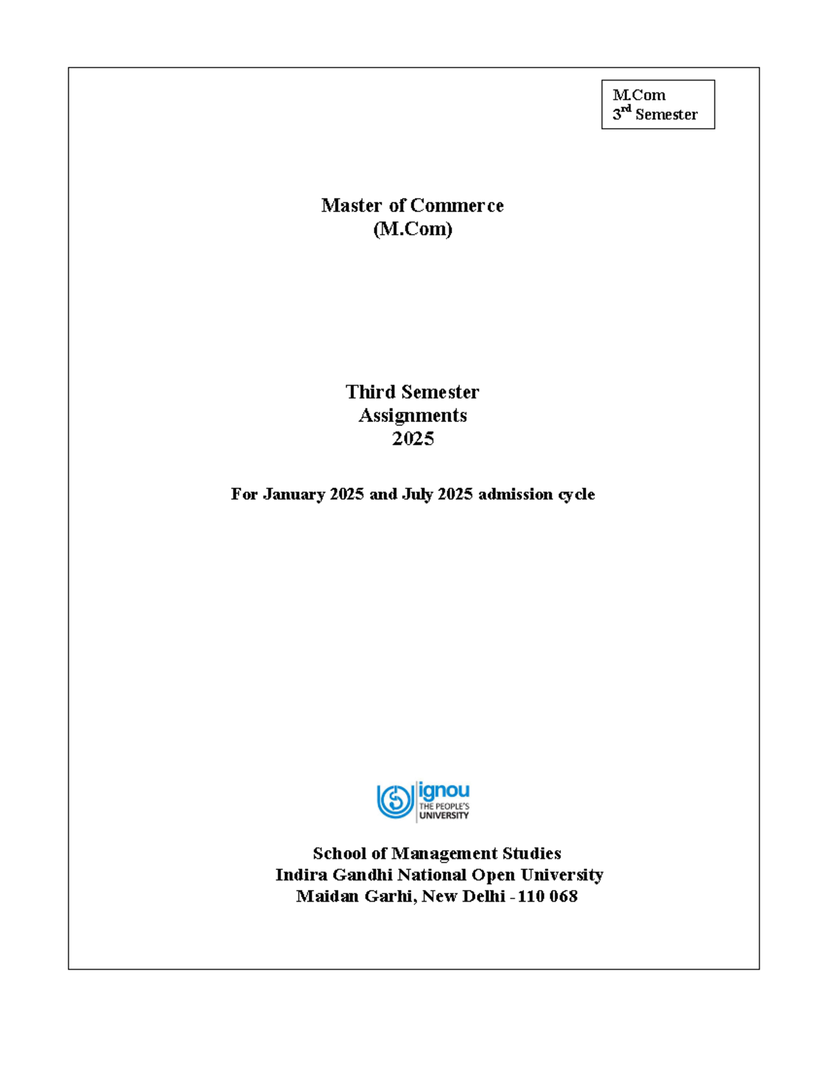 M.Com 3rd Sem Assignments Overview (MCO-03,07,15,IBO-02) - Studocu