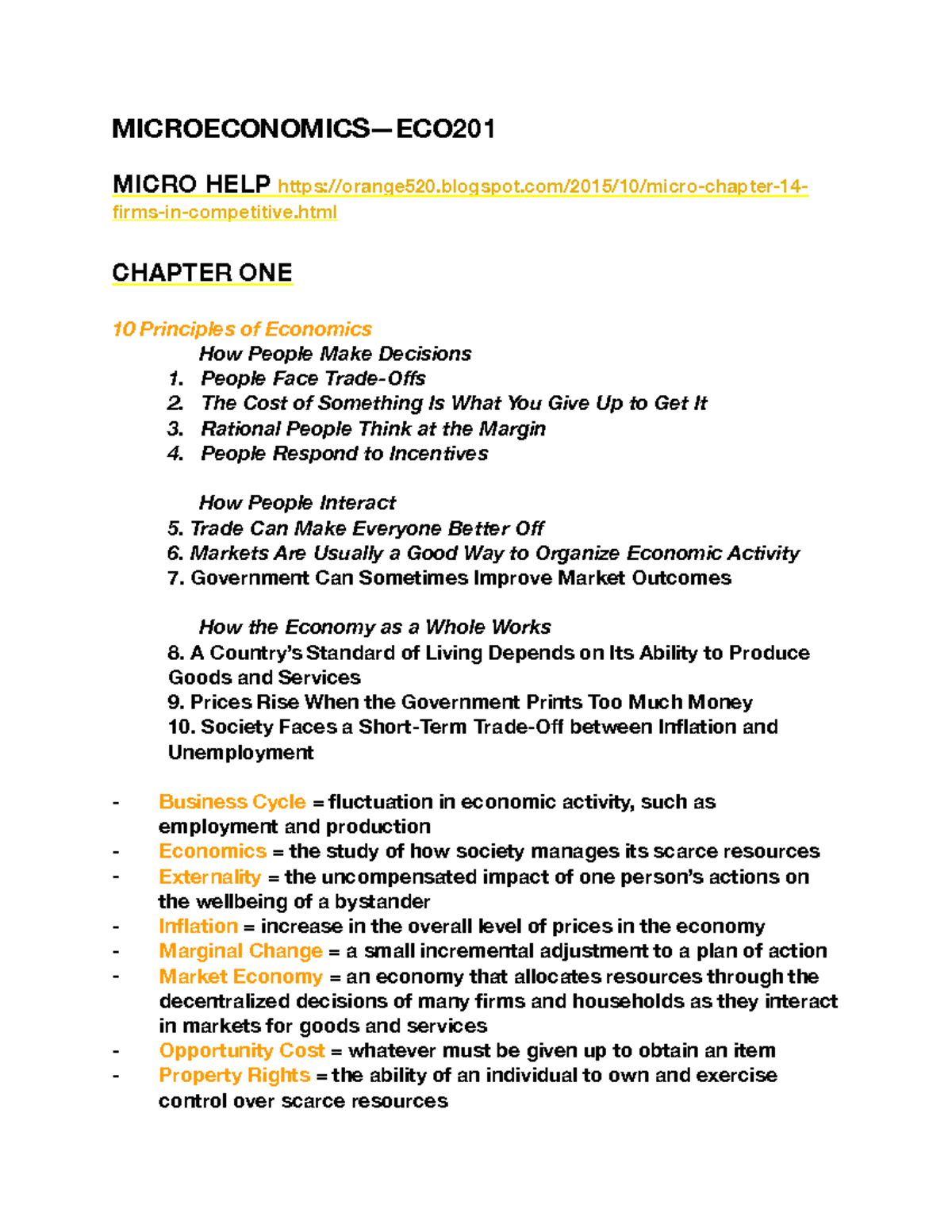 ECO 201 Module 1 Lecture Notes - Key Principles of Economics - Studocu