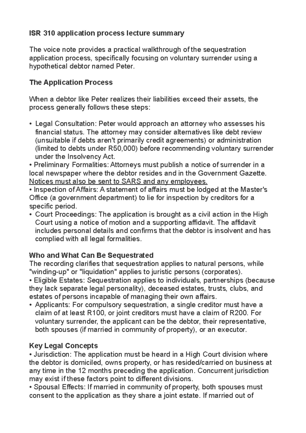 ISR 310 Application Process Lecture Notes Summary - Studocu