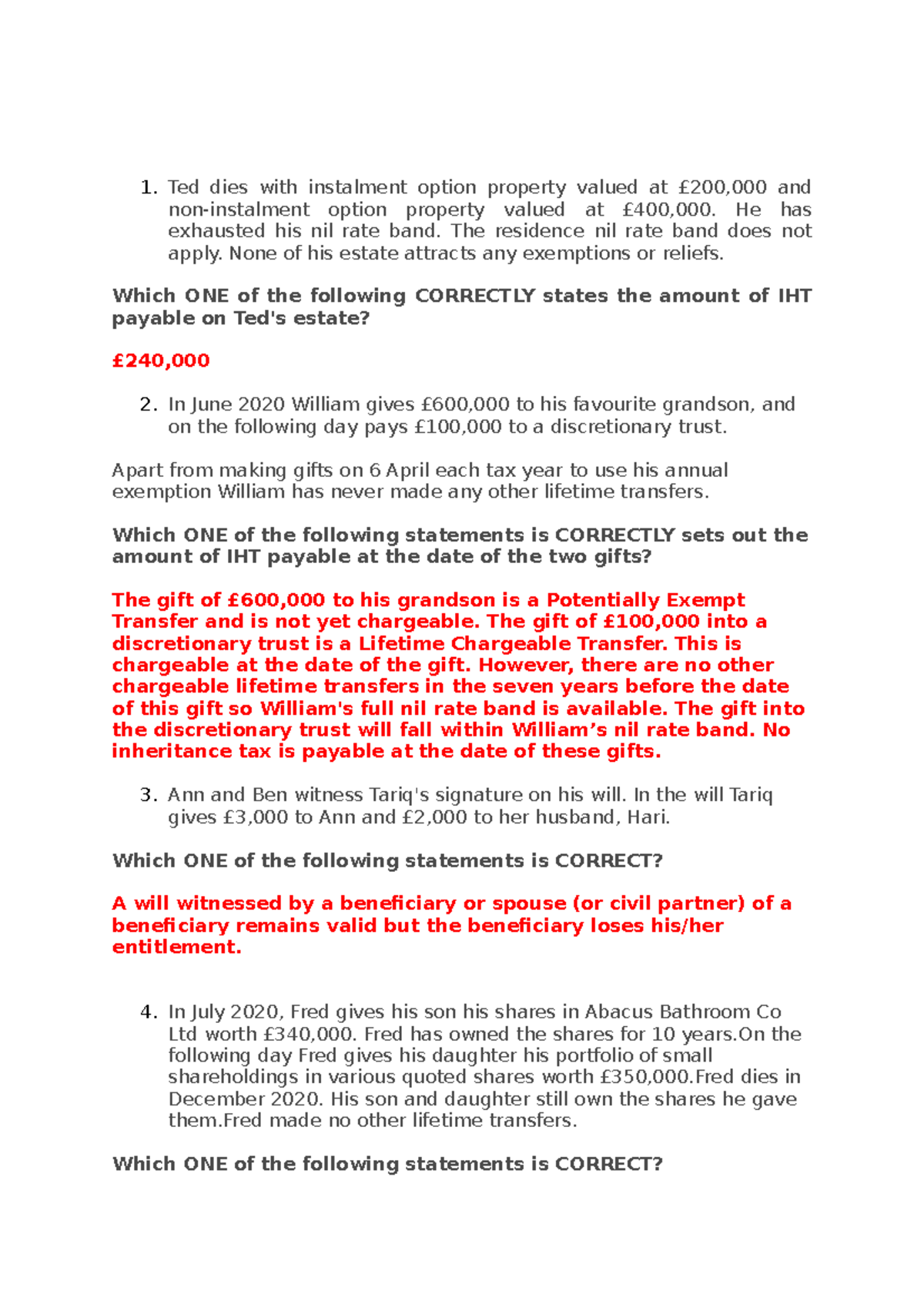 IHT Practice Exam 2 - March 2020 Answers and Analysis - Studocu