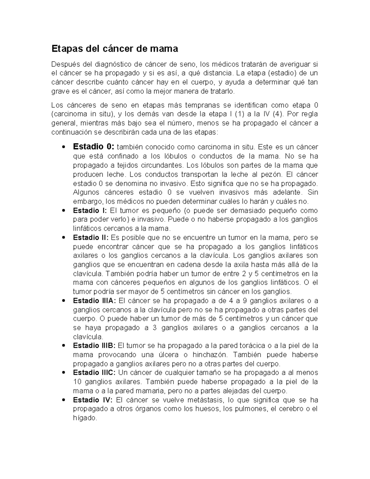 Etapas y Grados del Cáncer de Mama: Guía Completa sobre Estadiaje - Studocu