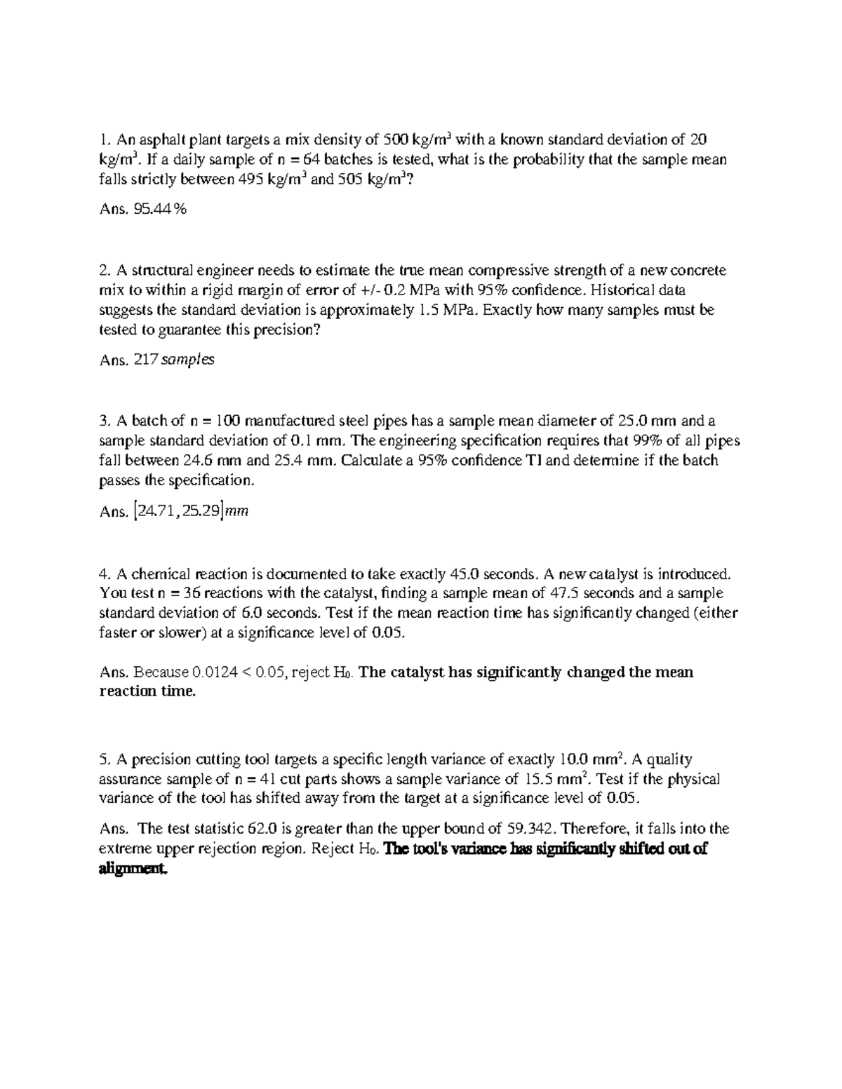CEE 105 Week 6-7 Sample Problems on Statistical Analysis - Studocu
