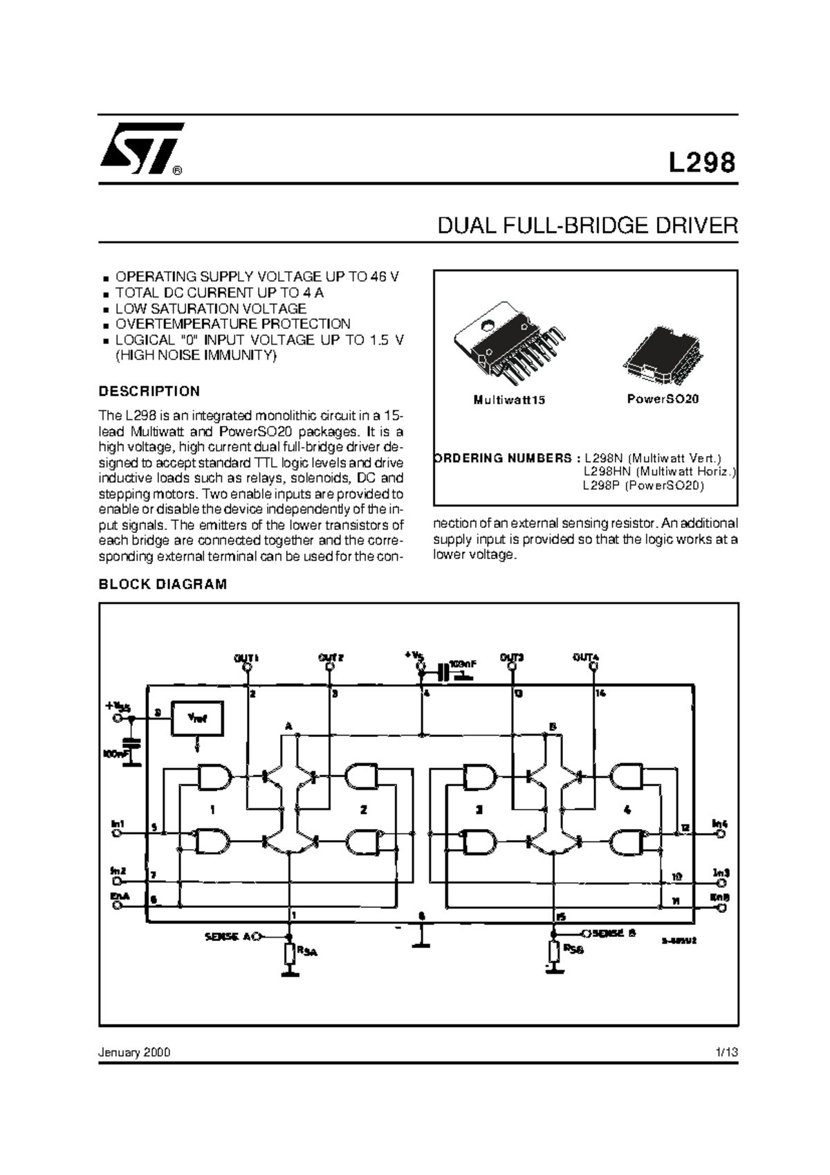 L298 H Bridge - Operating Characteristics and Application Notes - Studocu