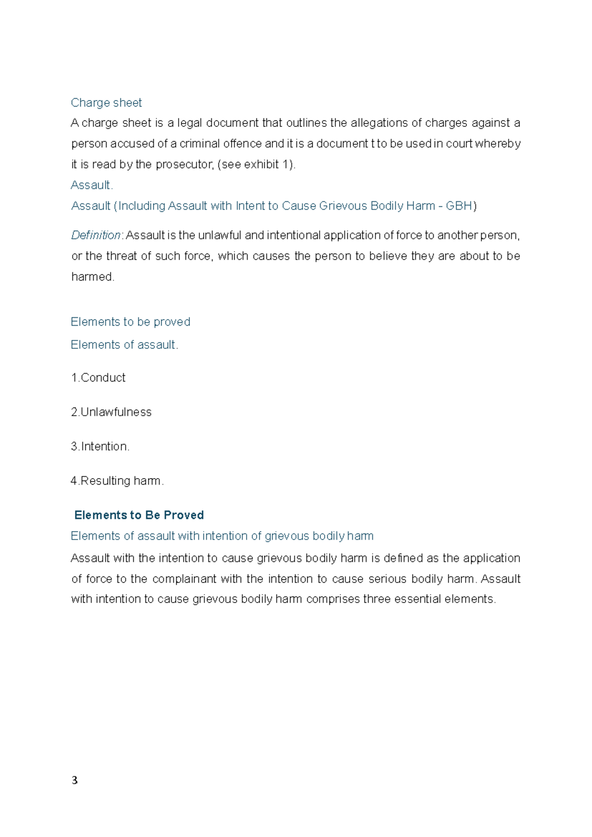 Legal Charge Sheet: Understanding Assault and GBH Elements - Studocu