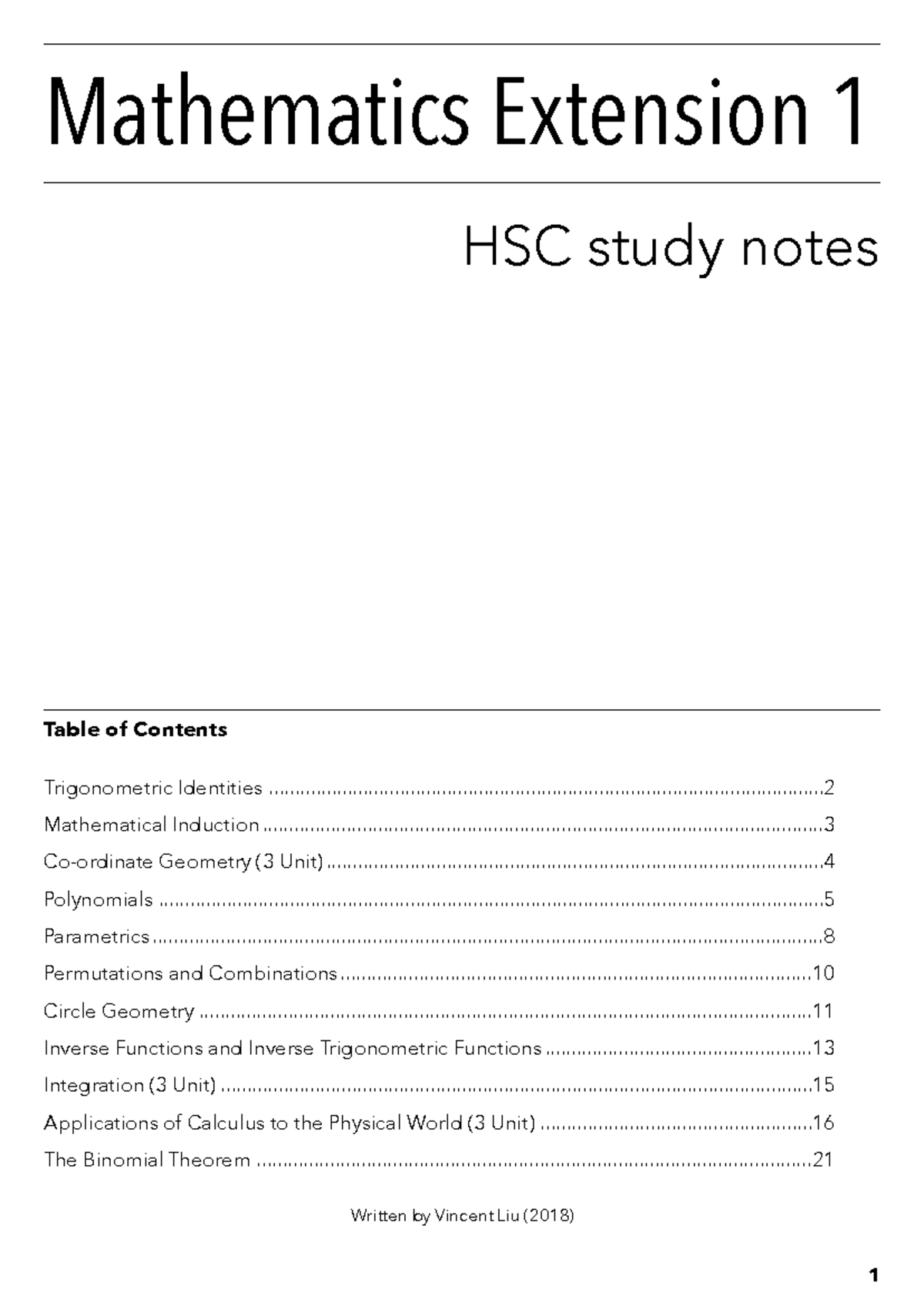 1547905966 HSC Mathematics Ext 1 Study Notes (2018) - Studocu