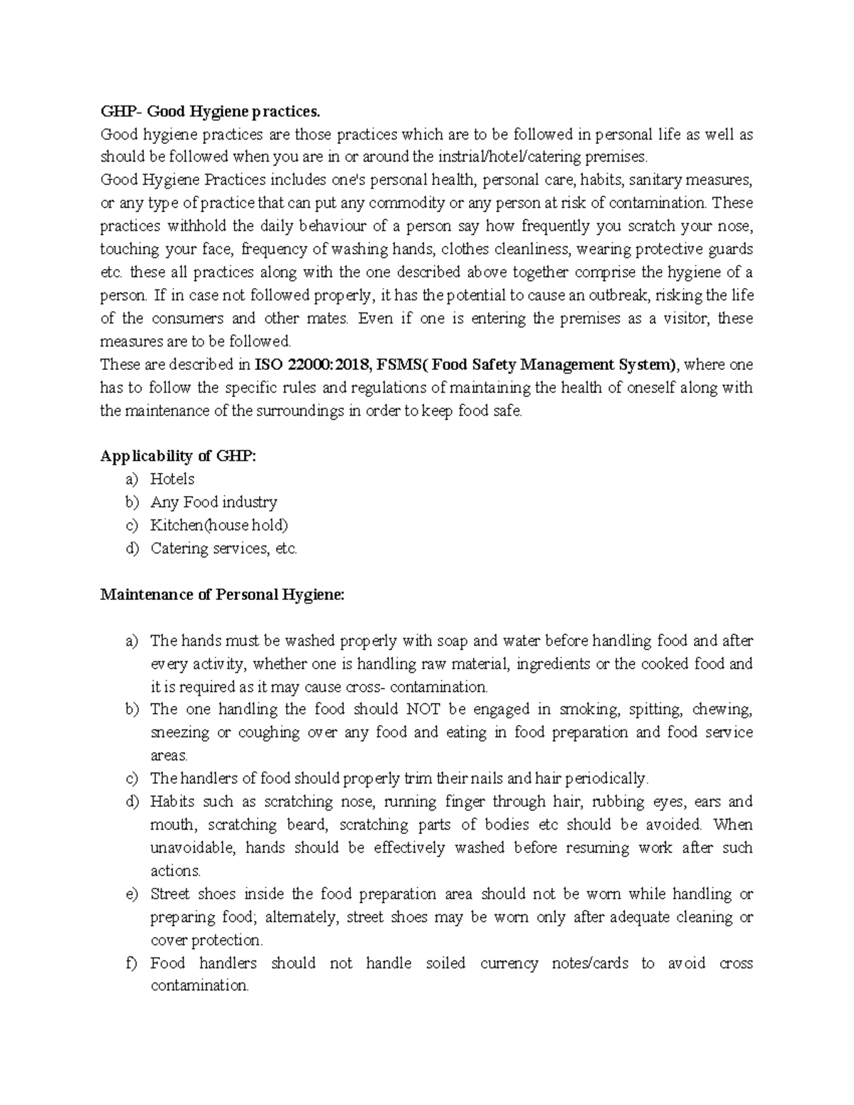 GHP & GMP - Lecture Notes on Good Hygiene Practices - Studocu