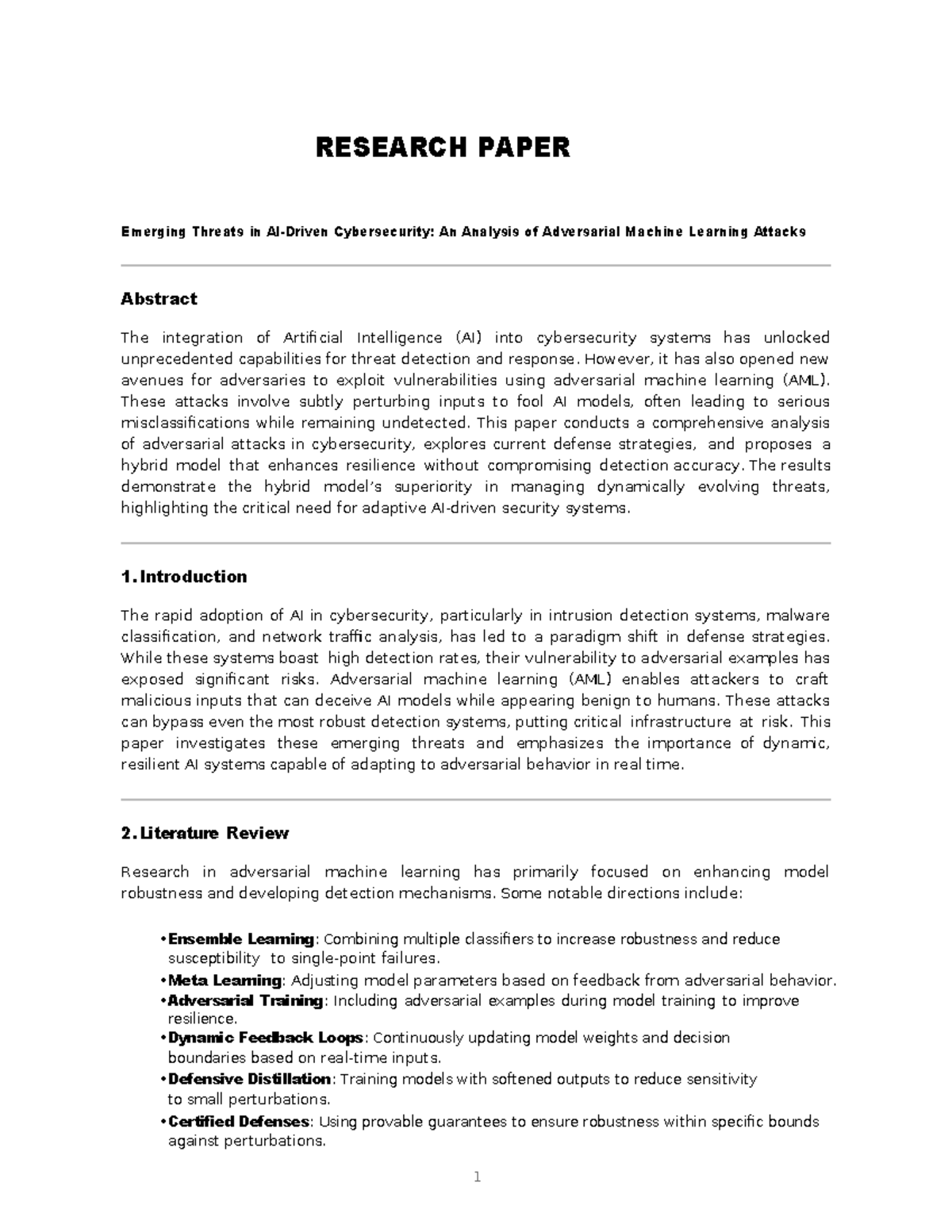 RESEARCH PAPER: Emerging Threats in Cybersecurity (AI & AML) - Studocu