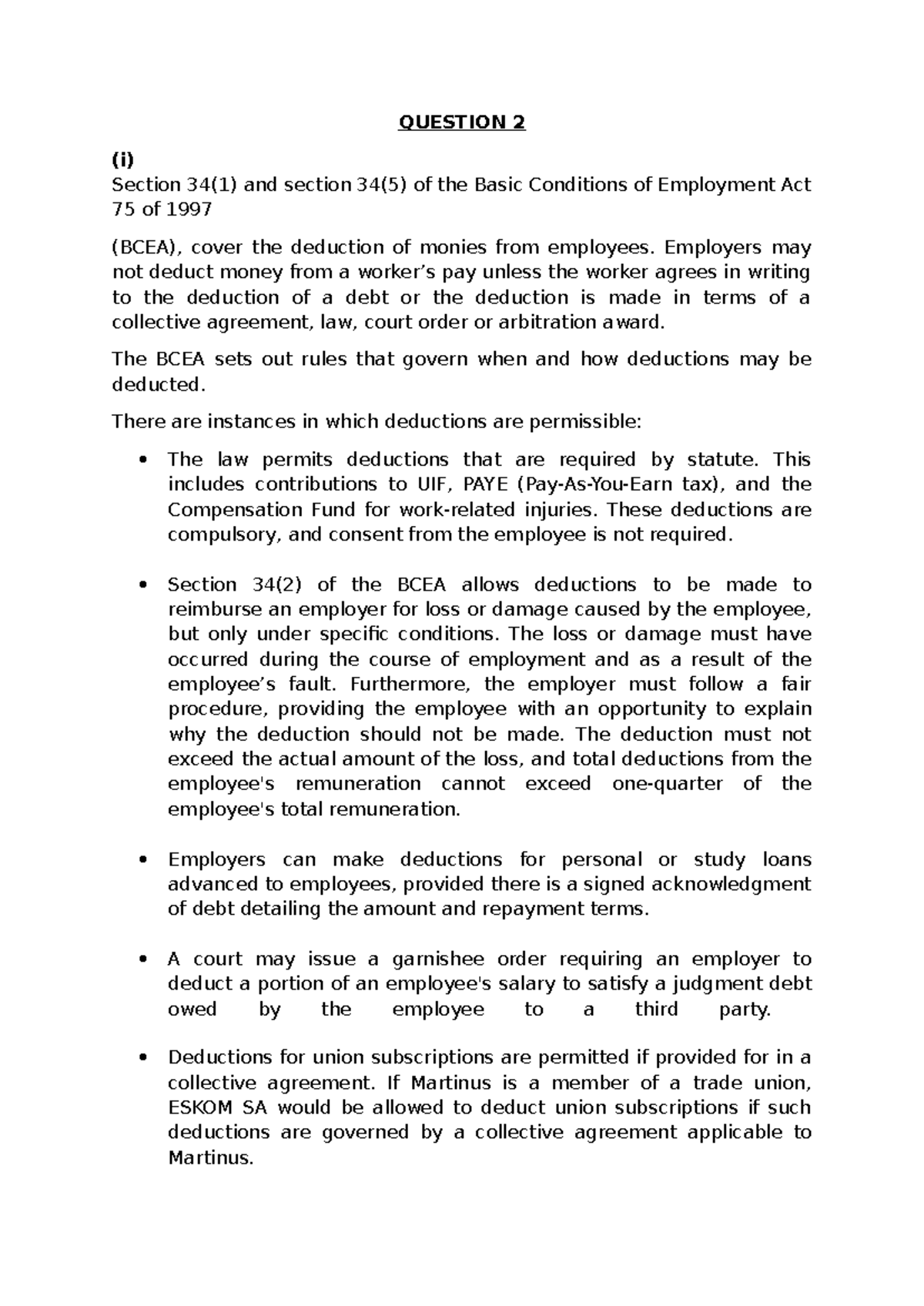 Question 2 - notes for exams - QUESTION 2 (i) Section 34(1) and section ...