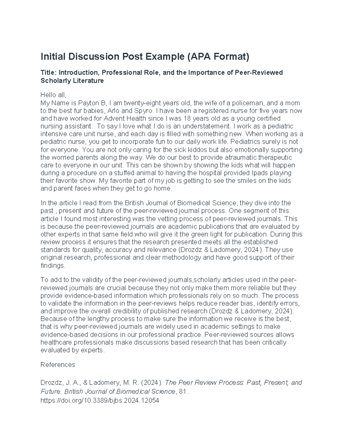 NRSG335-Initial Discussion Post: Importance of Scholarly Literature ...