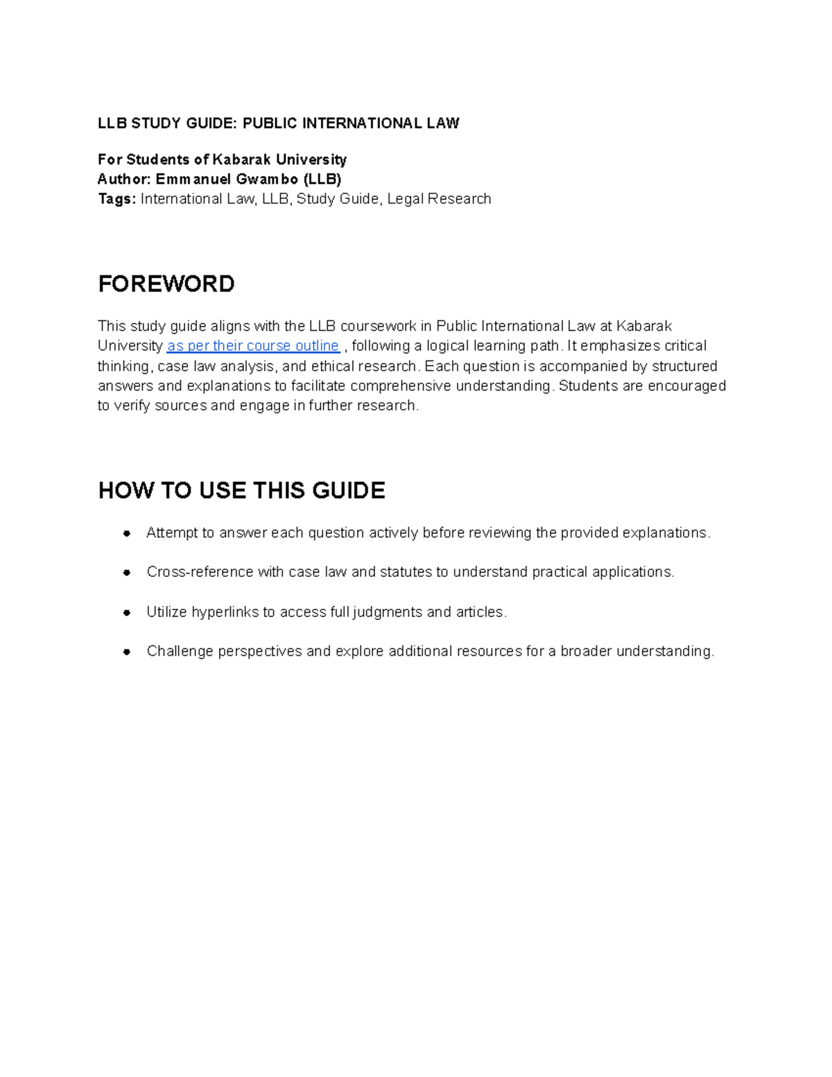 INTERNATIONAL LAW PRACTISE QUESTIONS - LLB STUDY GUIDE: PUBLIC ...
