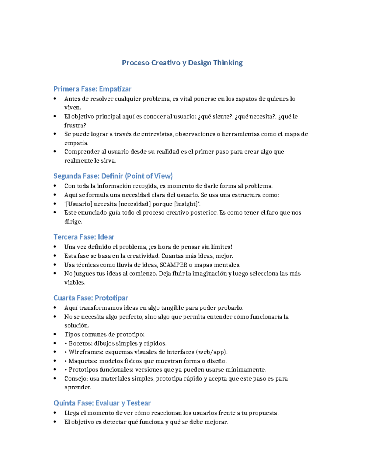 Proceso Creativo y Design Thinking: Fases de Empatía y Evaluación - Studocu