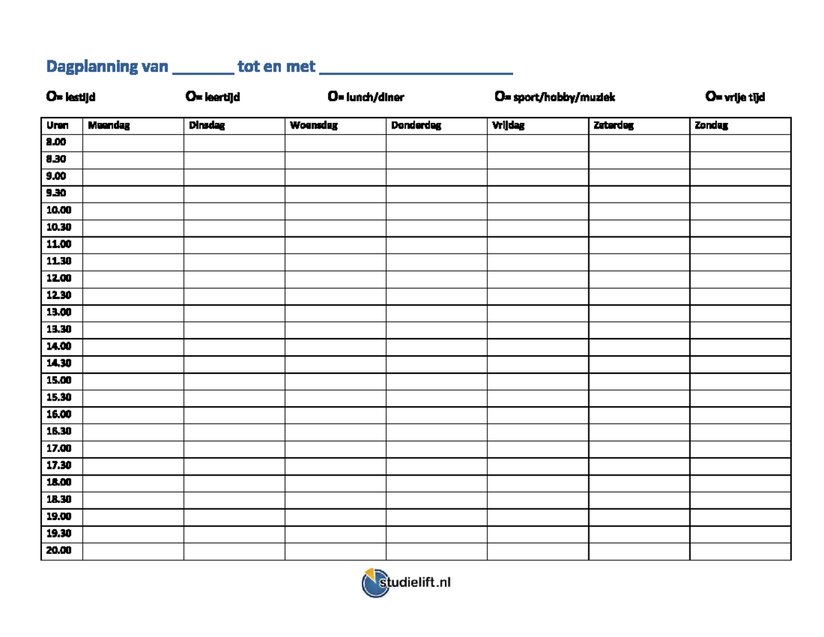 Dagplanning - dddd - duits - Dagplanning van tot en met lestijd ...