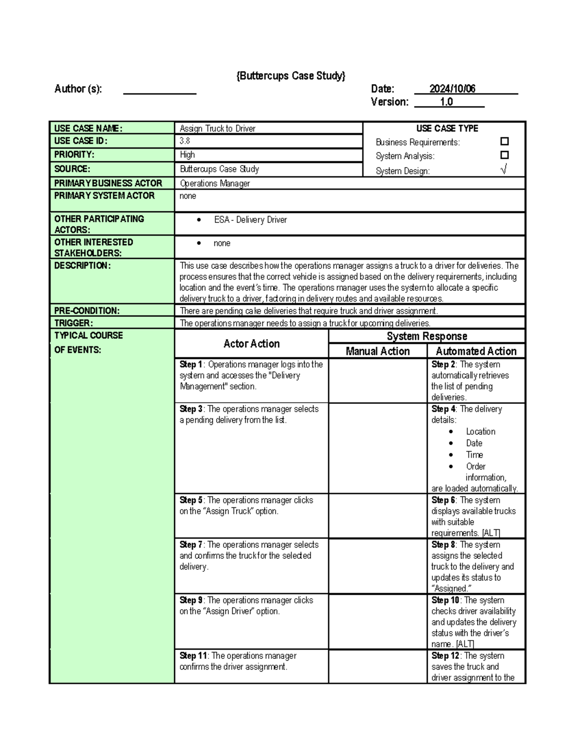3.8 use case narrative - {Buttercups Case Study} Author (s ...