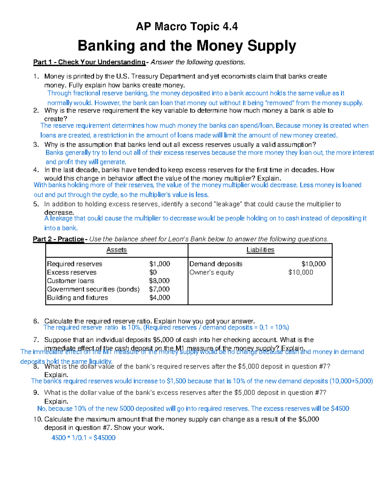 Kami Export - Macro Topic 4 - AP Macro Topic 4. Banking and the Money ...