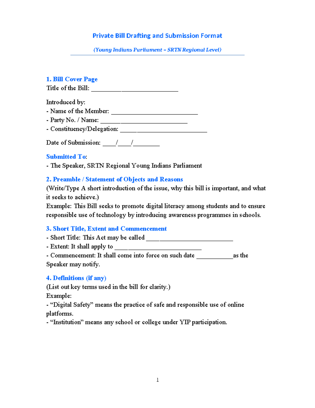 Private Bill Drafting Template for YIP Submission - Studocu