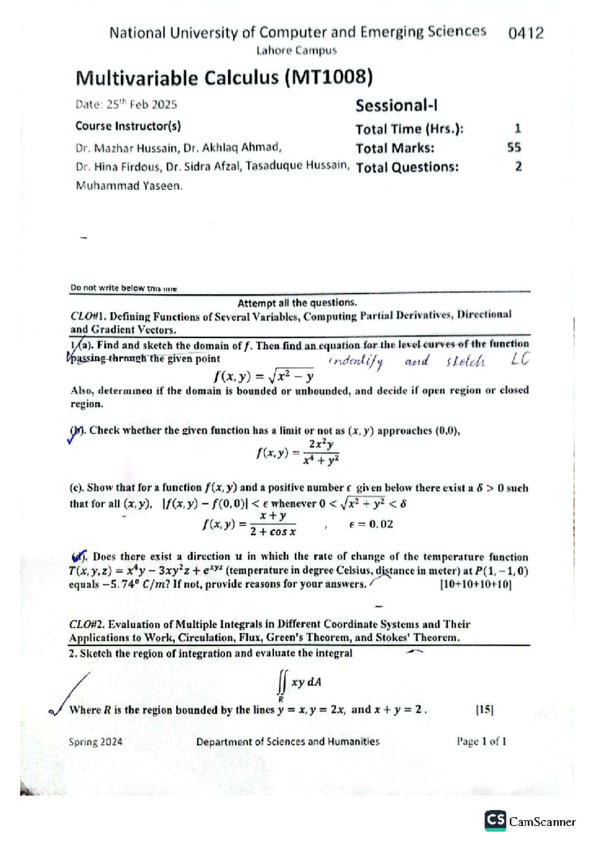Mvc Midterm Exam (MT1008) Spring 2025 - Multivariable Calculus - Studocu
