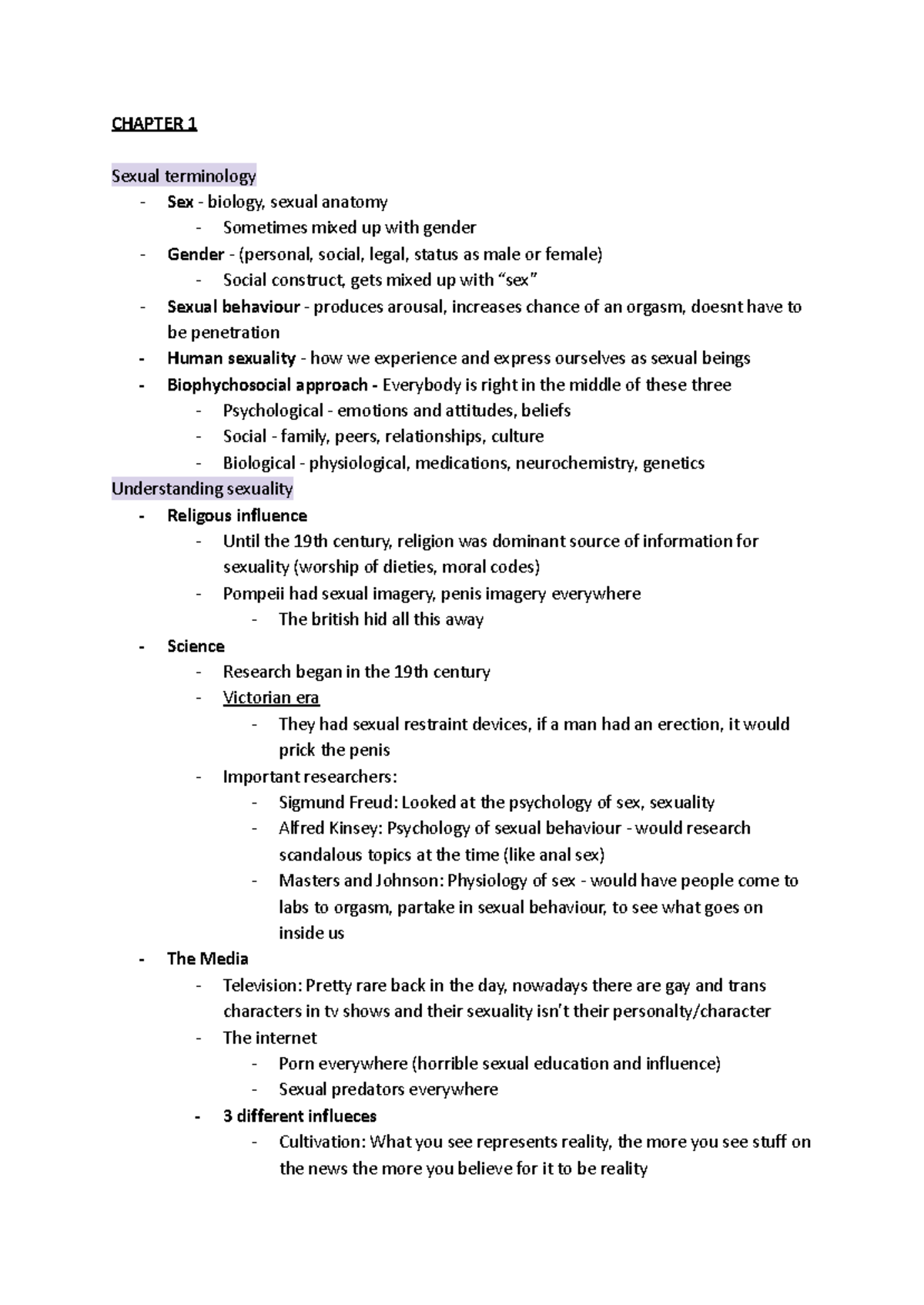 Psych 2076 midterm 1 lecture notes (lec 1-4) - CHAPTER 1 Sexual ...