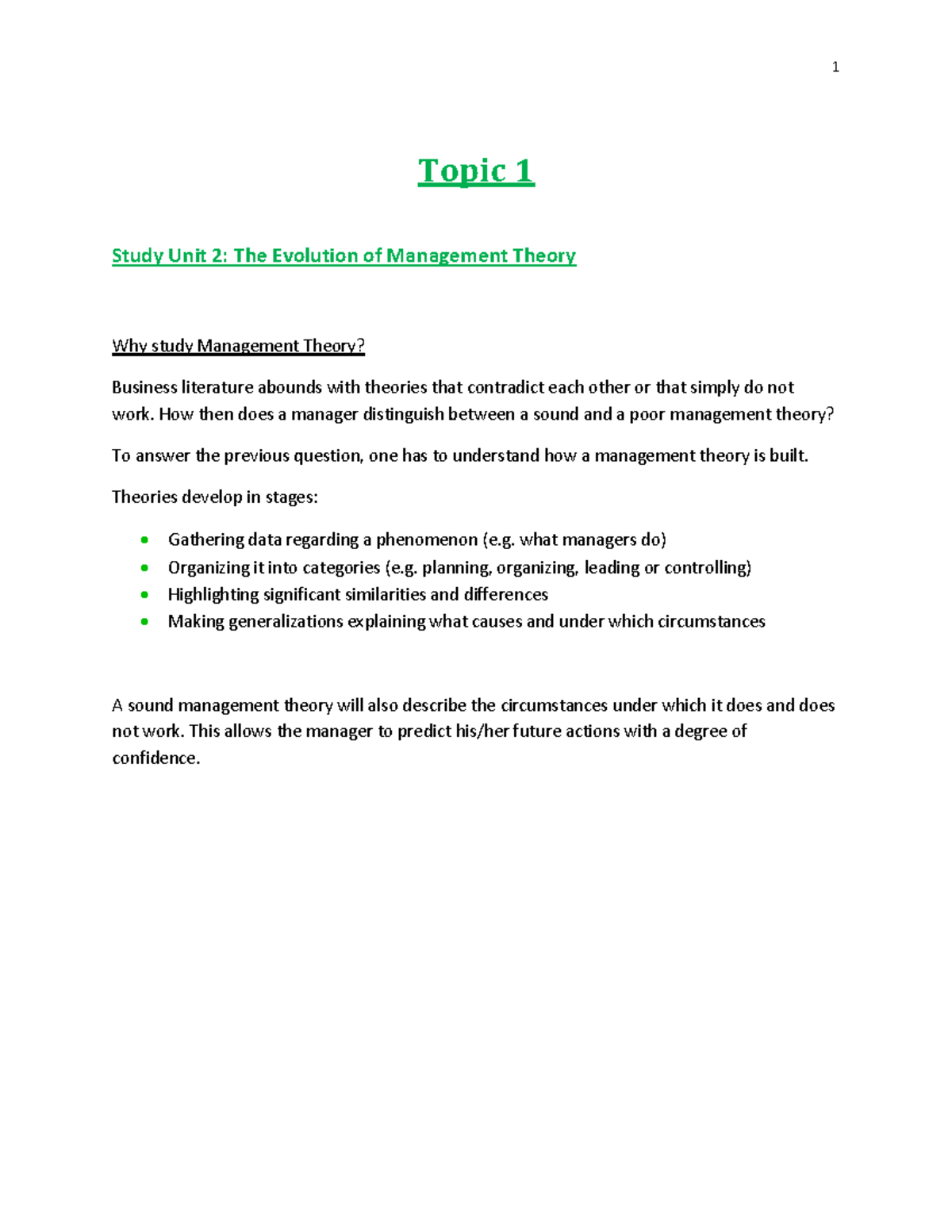 MGT 101: Study Unit 2 - The Evolution of Management Theory - Studocu