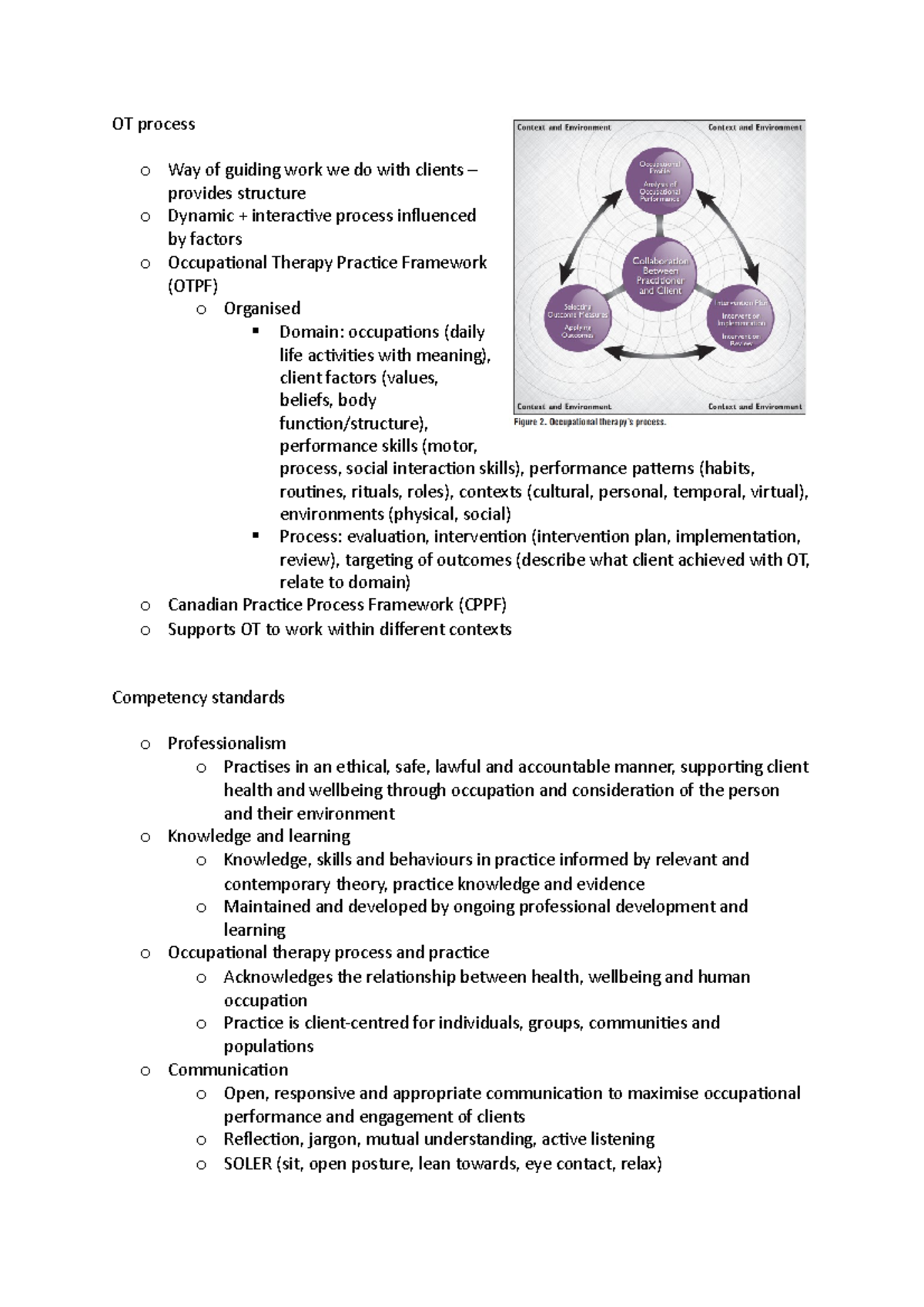 OCCT1000 Final Exam Study Notes: OT Process and Practice Frameworks ...