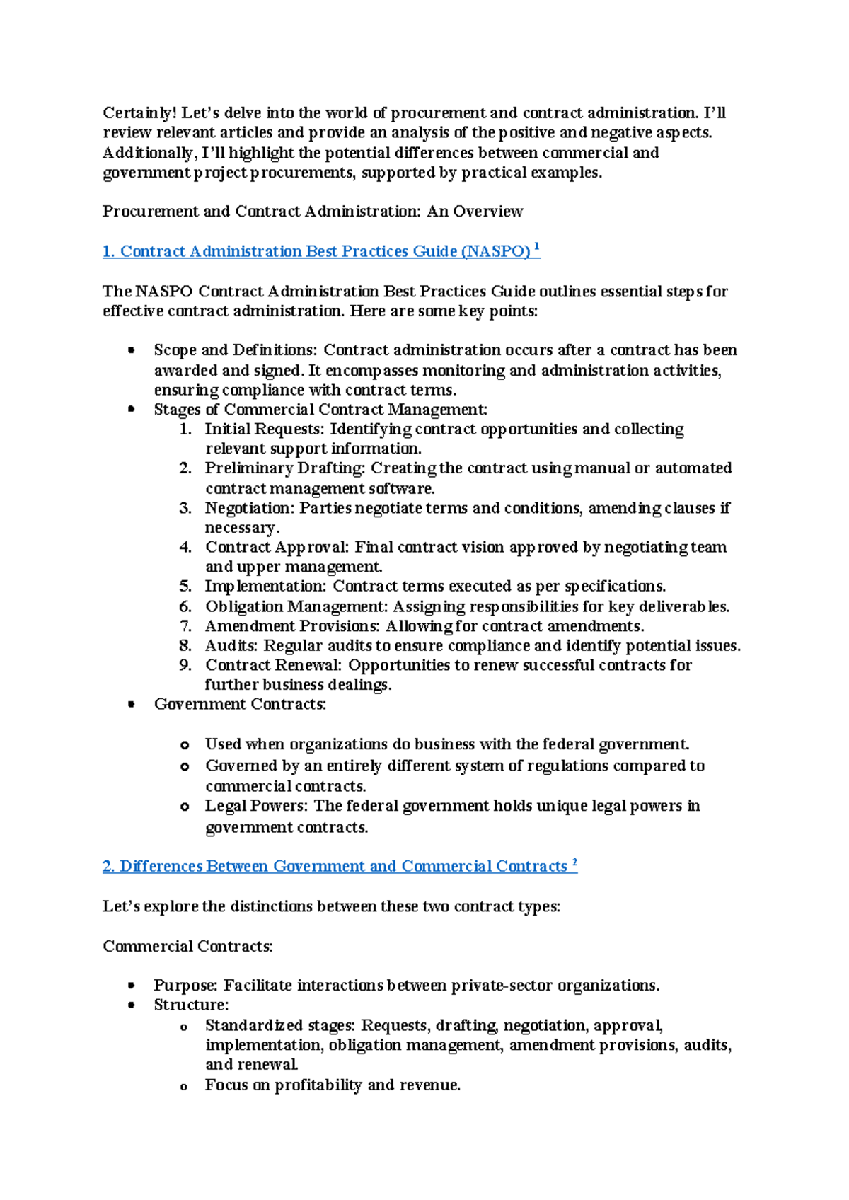 Procurement and Contract Management Analysis: Assignment Insights - Studocu