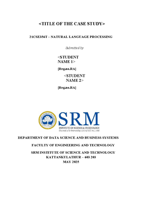 NLP Case Study Report Format for 21CSE356T Course - Studocu